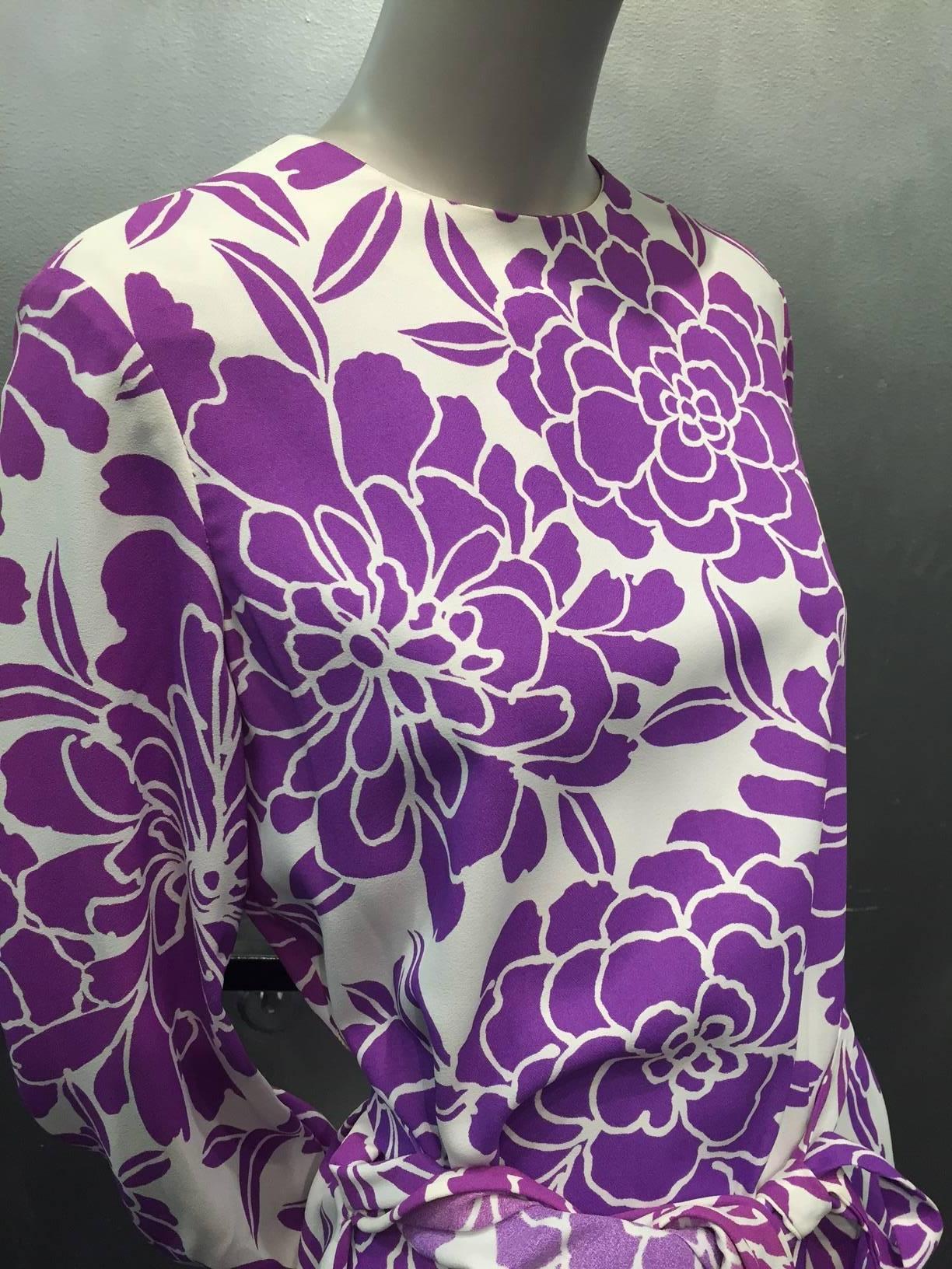 Purple 1960s Pierre Cardin 4-Piece Tropical Print Hot Pants, Tunic, Bandeau & Belt