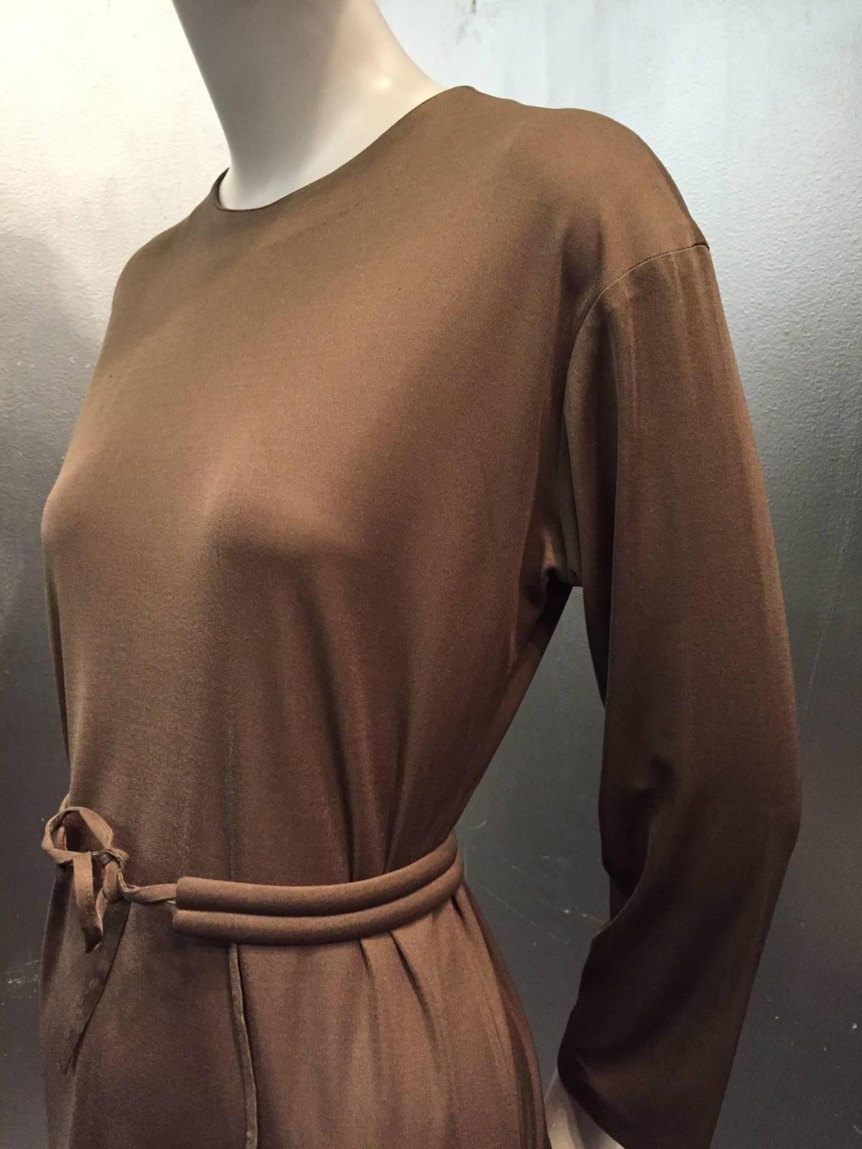 1970s Emilio Pucci Mocha Brown Silk Jersey Shift Dress with Matching Belt 1