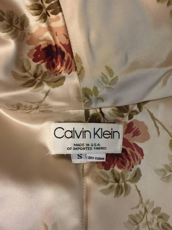 1990s Calvin Klein Dove Grey Floral Silk Satin Evening Coat w Portrait ...