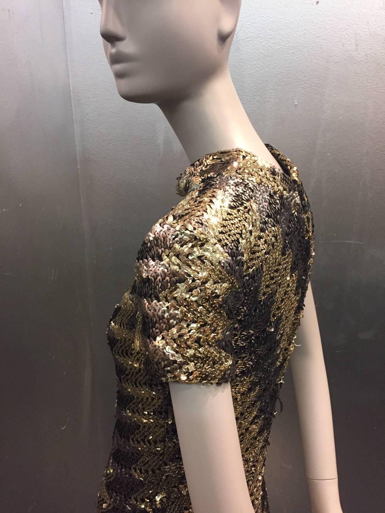 Black 1960s Pat Sandler Silver and Gold Sequin Micro Mini Dress