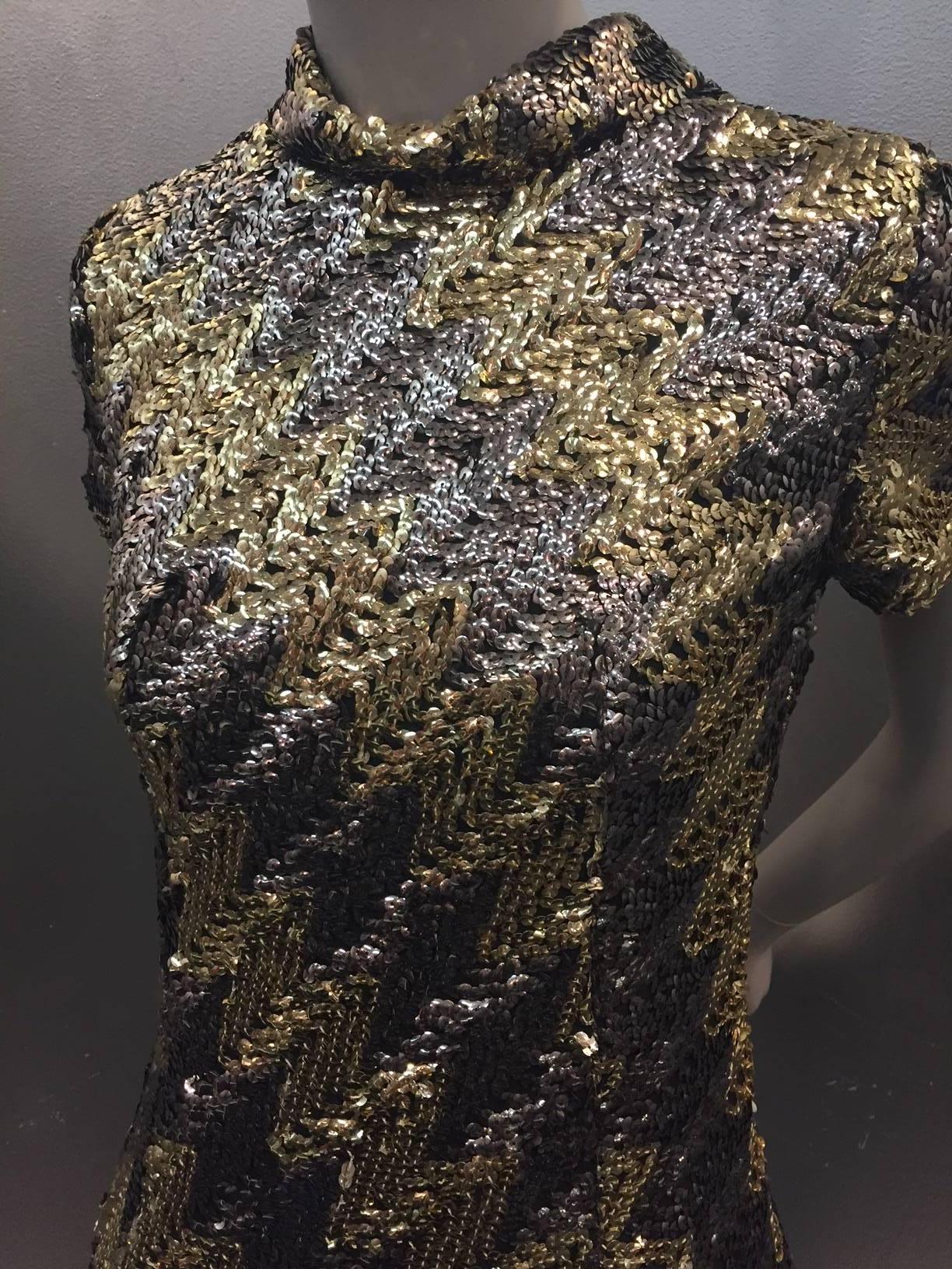 1960s Pat Sandler Silver and Gold Sequin Micro Mini Dress In Excellent Condition In Gresham, OR