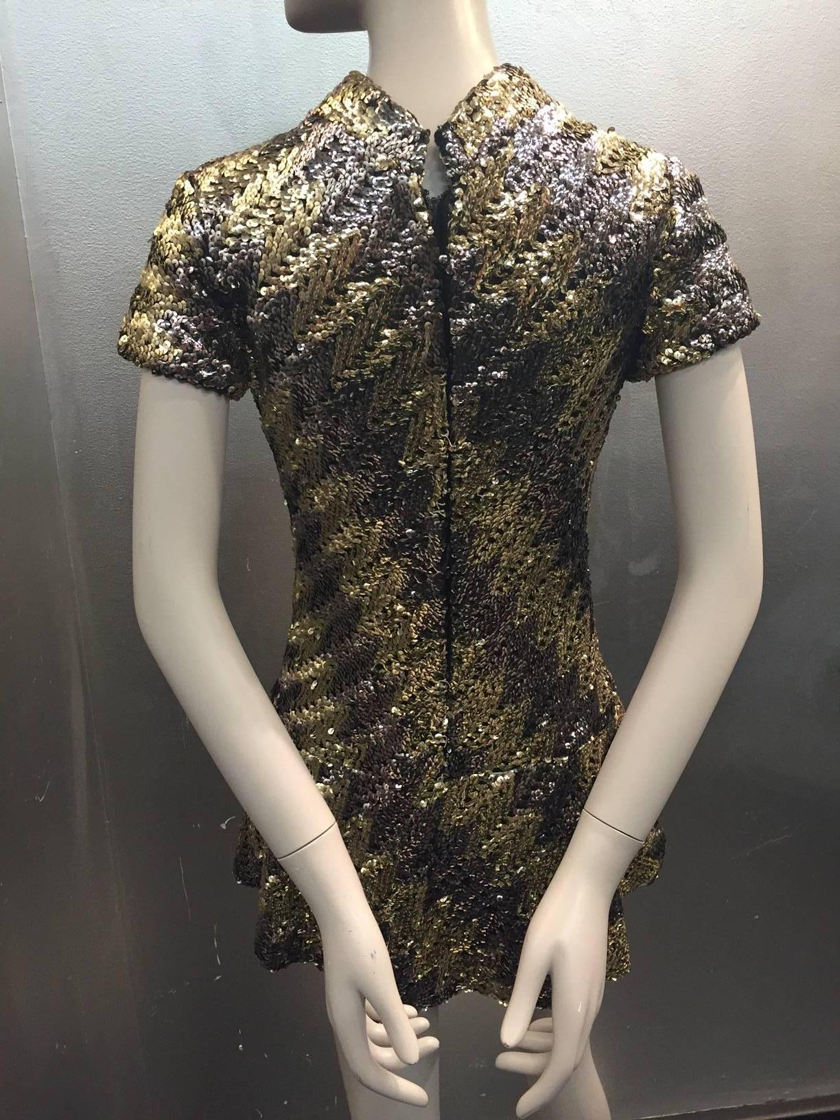 Women's 1960s Pat Sandler Silver and Gold Sequin Micro Mini Dress