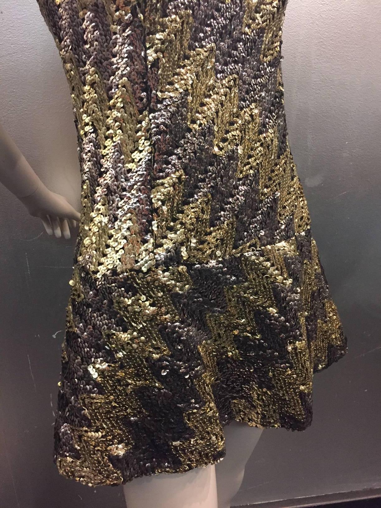 1960s Pat Sandler Silver and Gold Sequin Micro Mini Dress 2