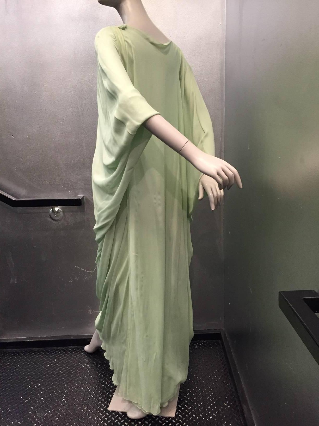 1960s Stavropoulos Seafoam Green 6-Layered Silk Chiffon Goddess Gown In New Condition In Gresham, OR