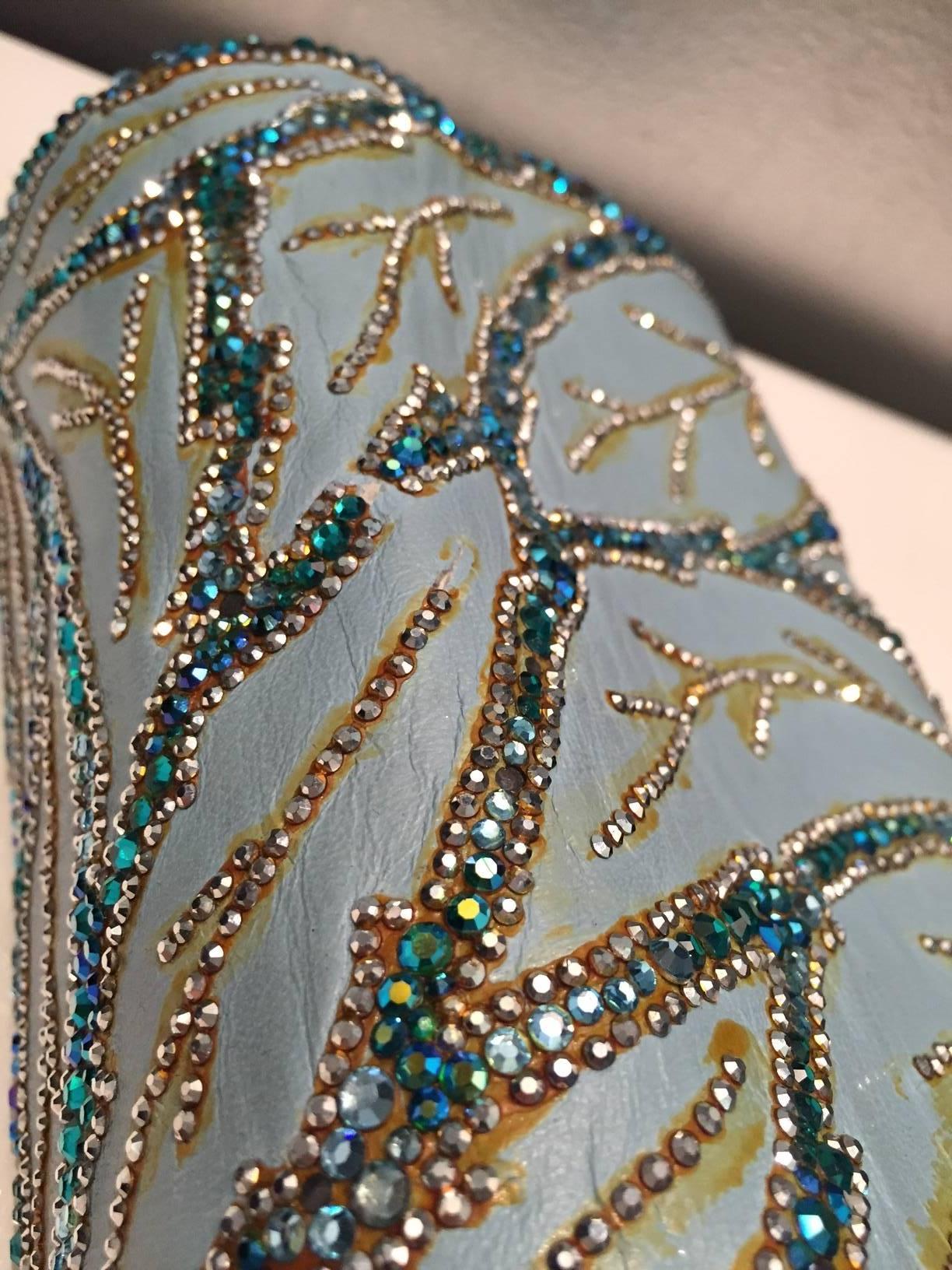 1950s - Pochette baril en cuir Aqua et strass Azure 2