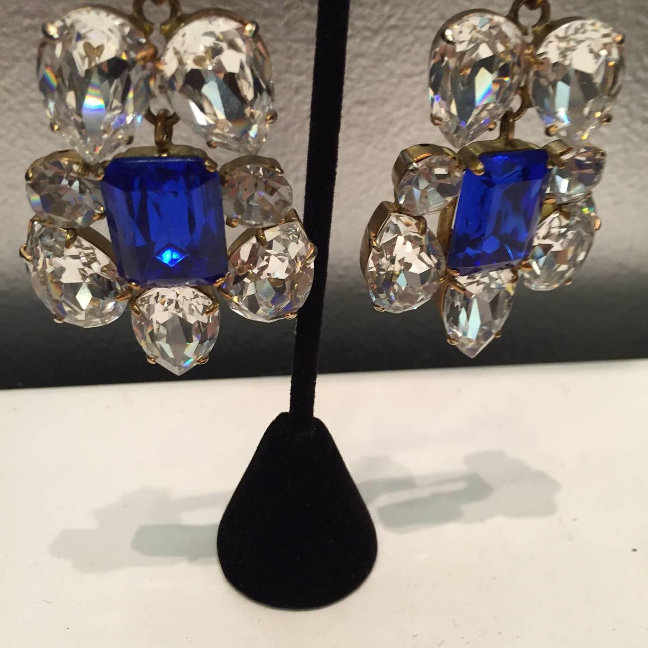 Stunning Sapphire & Rhinestone Chandelier Earrings  In Excellent Condition In Gresham, OR
