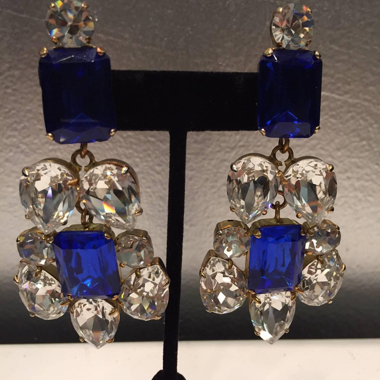 Women's or Men's Stunning Sapphire & Rhinestone Chandelier Earrings 