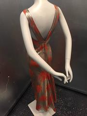 1930s Germaine Monteil Gold and Persimmon Floral Silk Lamé Evening Gown