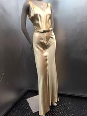 1930s Spectacular Champagne Gold Hammered Silk Satin Gown w Plunging Back