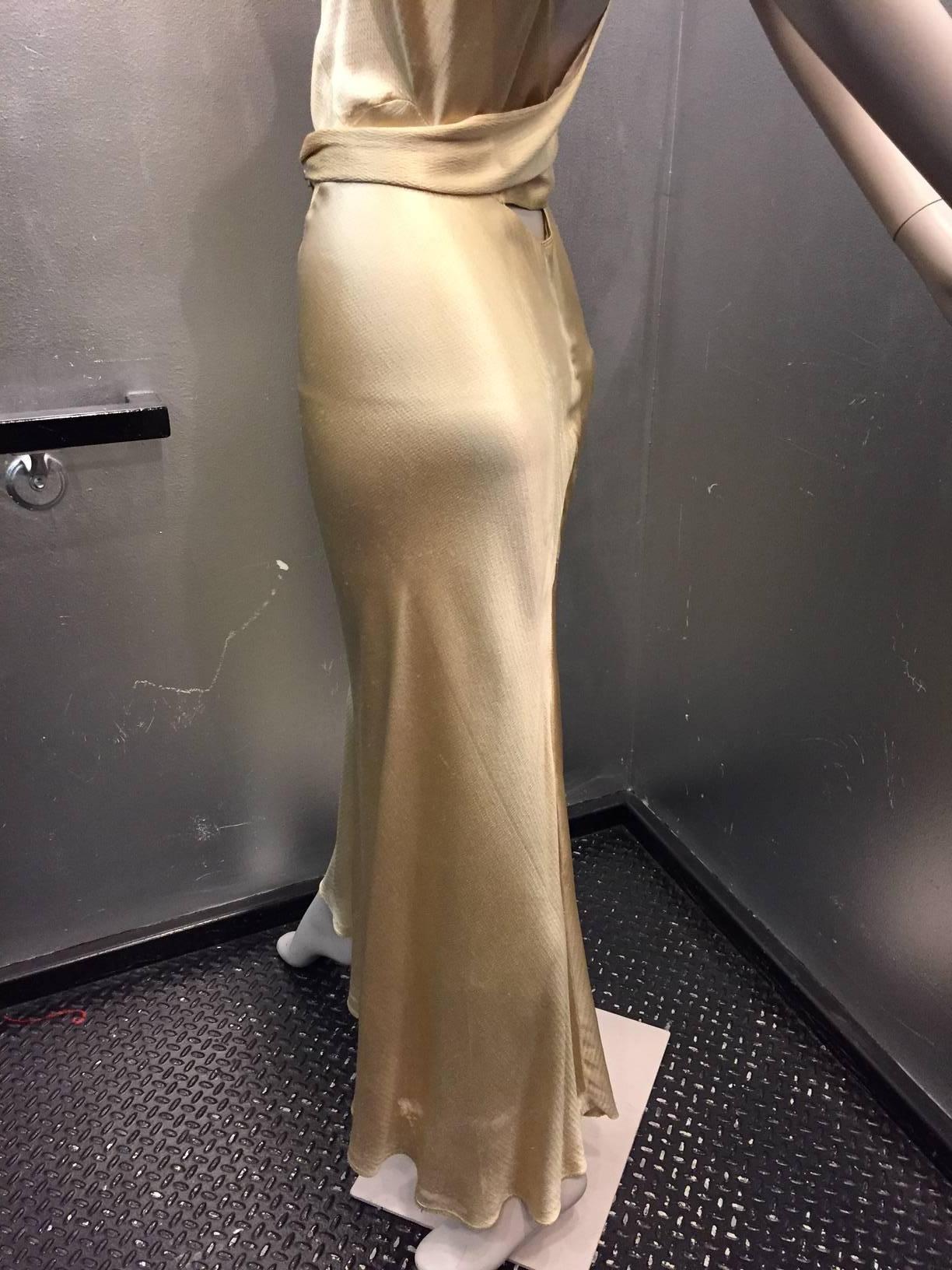 Women's 1930s Spectacular Champagne Gold Hammered Silk Satin Gown w Plunging Back