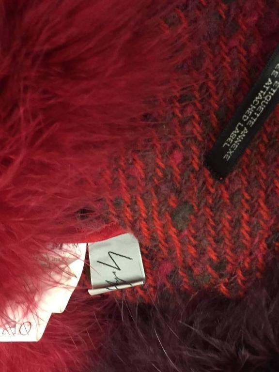 Yohji Yamamoto Wool Tweed Asymmetrical Fitted Jacket w Marabou Feather Boa For Sale 3