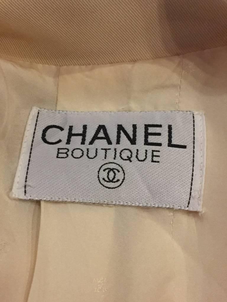 1990s Chanel Cream Double Breasted Jacket with Notched Collar and Logo Buttons 3