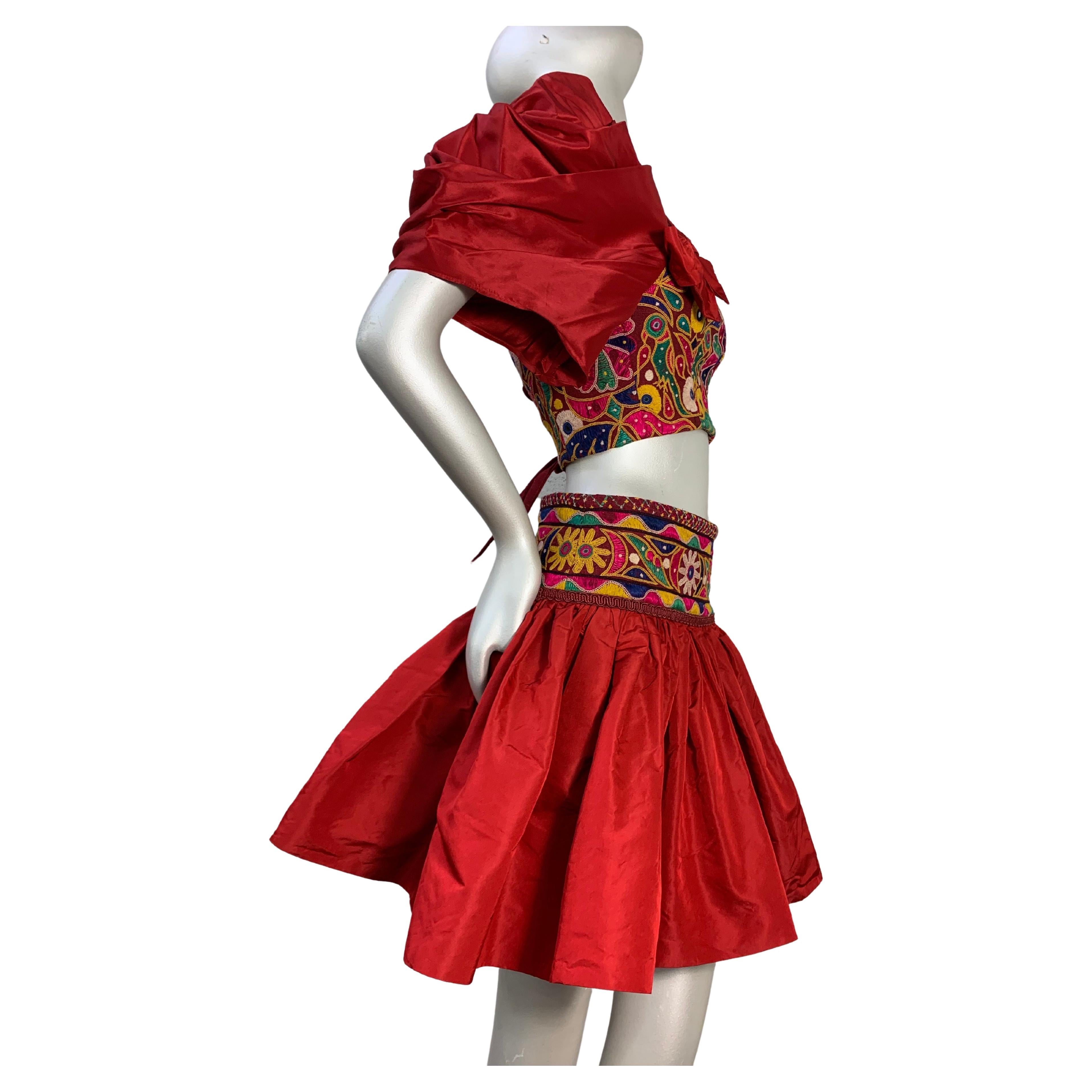 Torso Creations Crimson Silk Taffeta Mini Skirt & Corset-Style Blouse Ensemble  For Sale