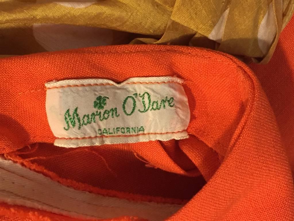 Women's 1950s Sexy Marion O'Dare Orange Linen Halter Dress w Scarf Neck