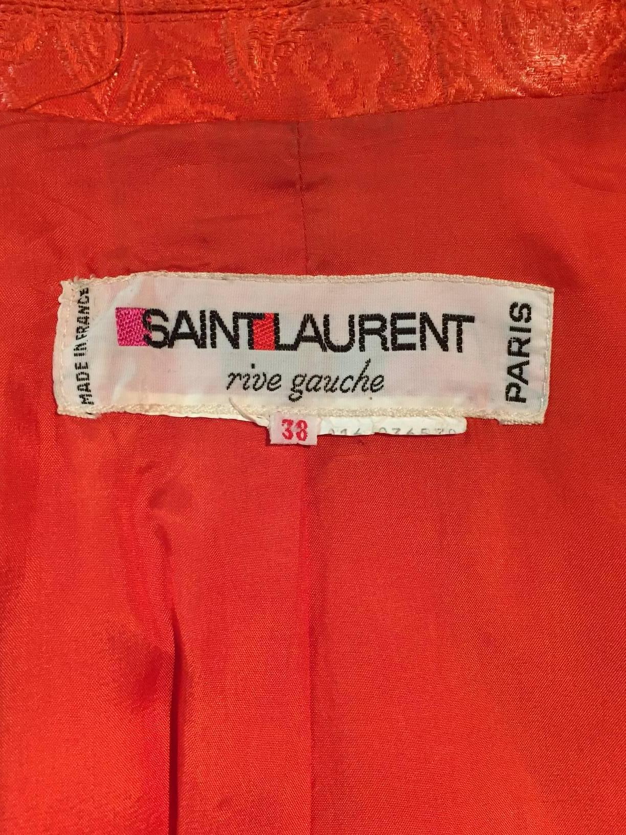Red 1970s Saint Laurent - Rive Gauche Orange Matelassé Jacquard Dinner Jacket