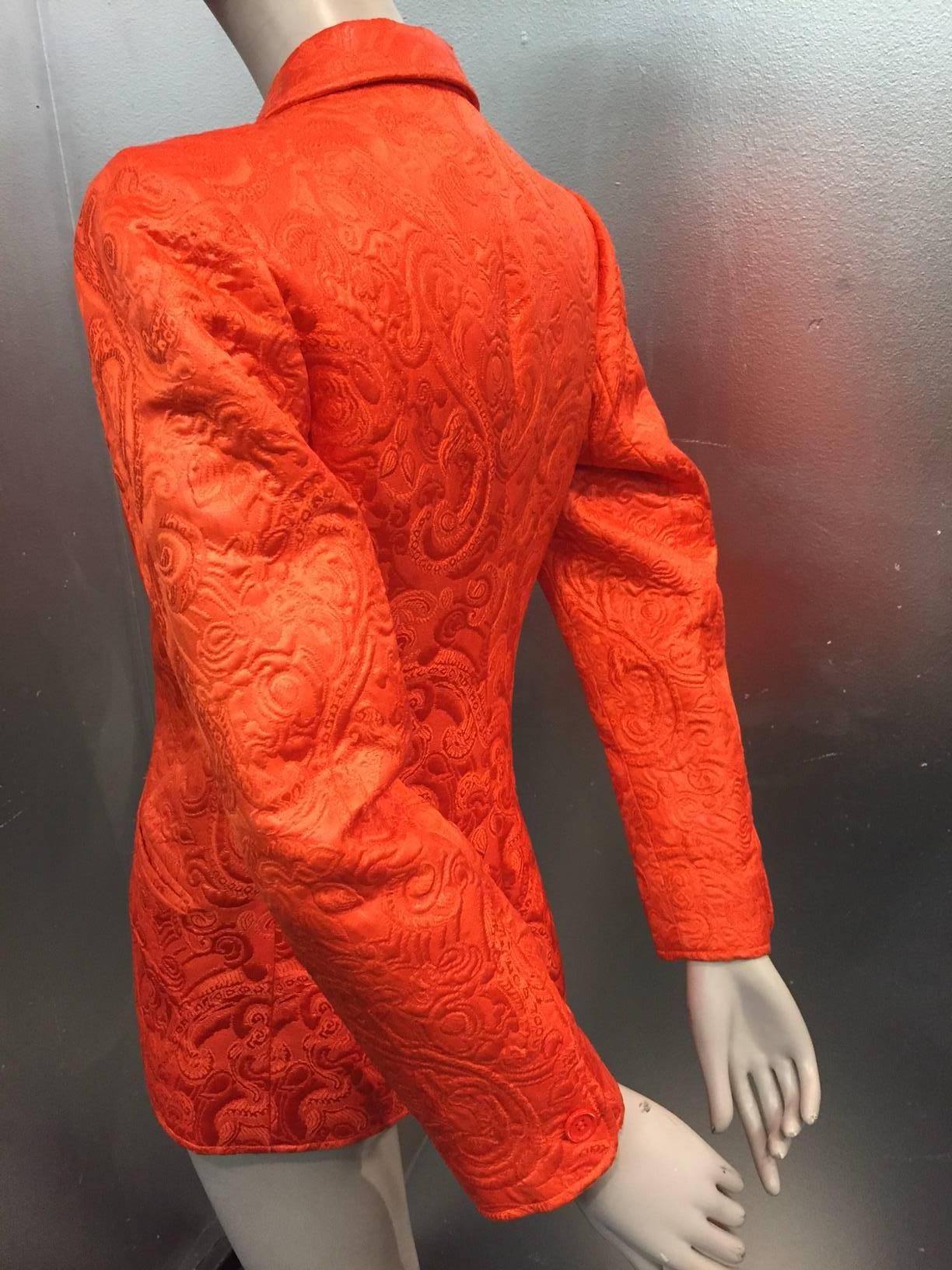 1970s Saint Laurent - Rive Gauche Orange Matelassé Jacquard Dinner Jacket In Excellent Condition In Gresham, OR
