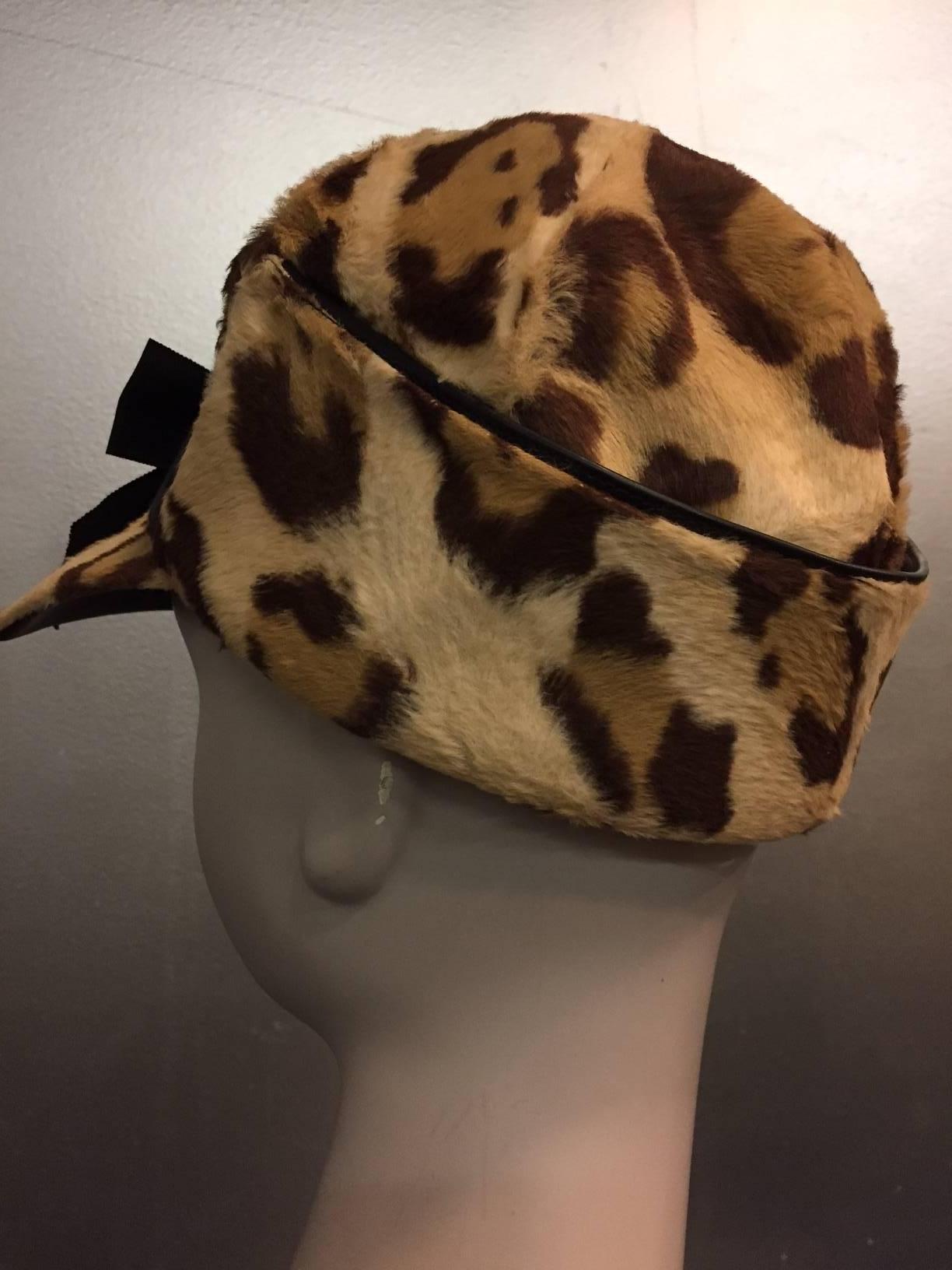 Women's 1960s Betmar Faux Leopard Jockey-Inspired Mod Hat