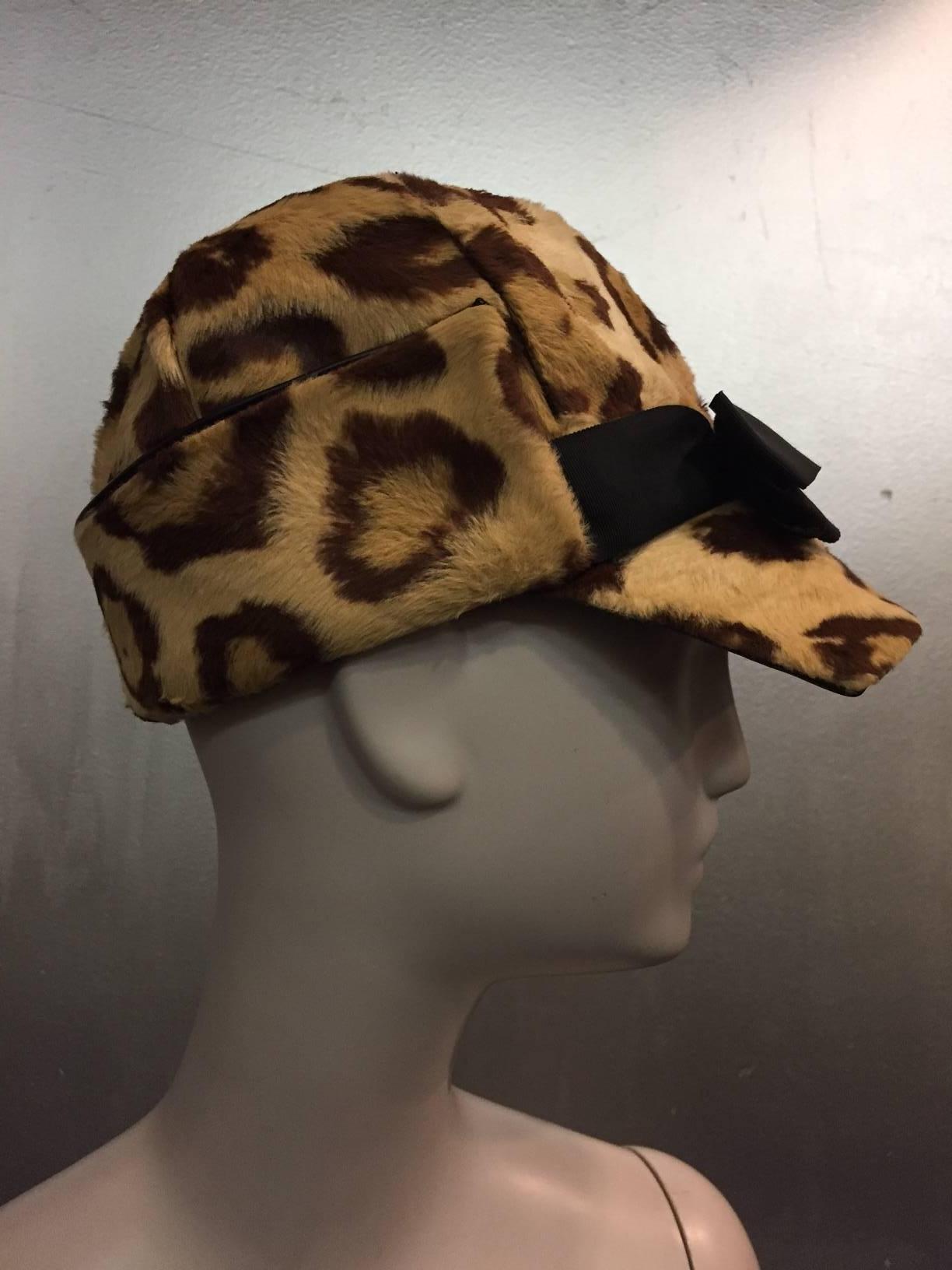 Black 1960s Betmar Faux Leopard Jockey-Inspired Mod Hat