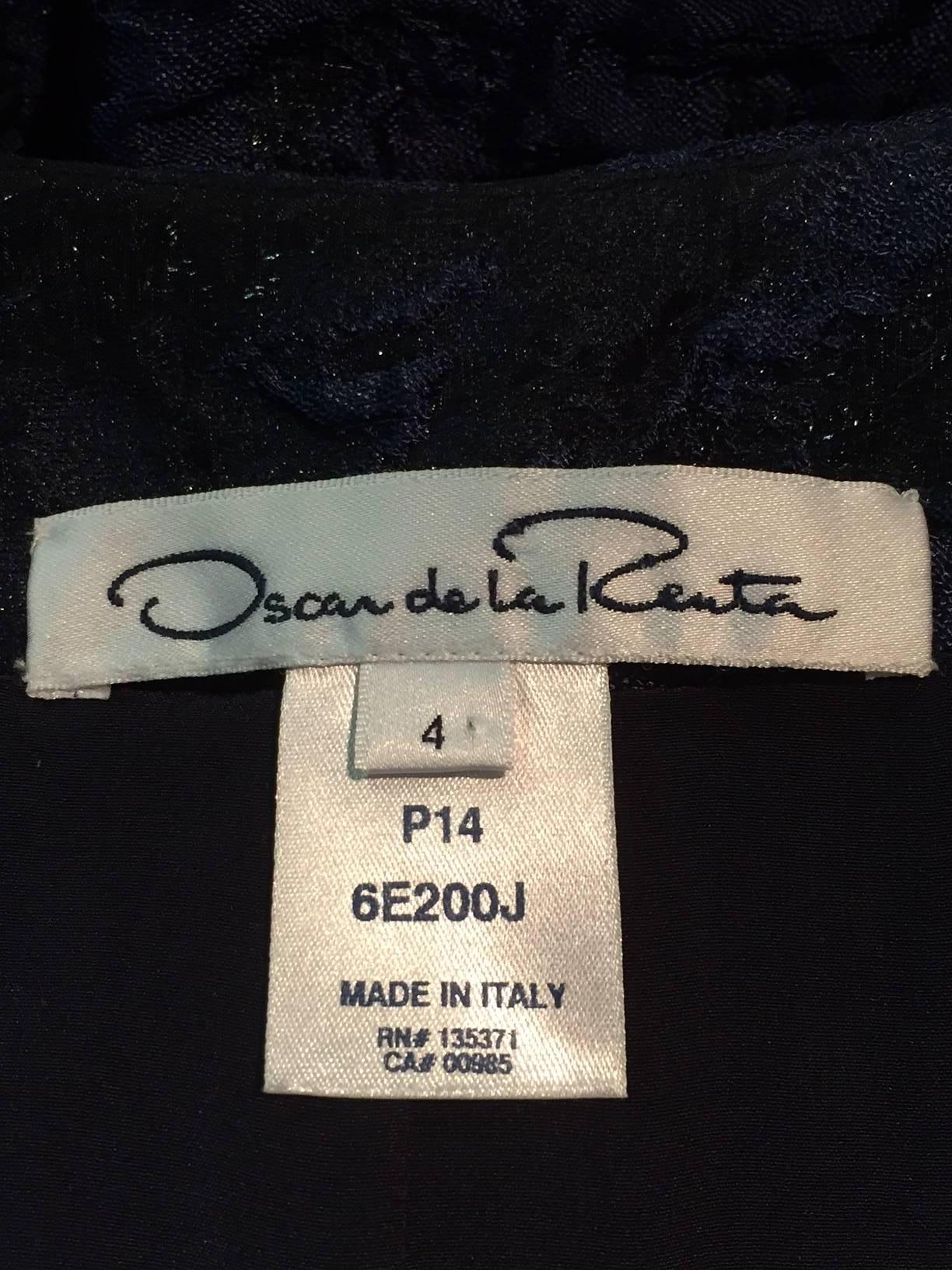 Women's Oscar de la Renta Navy and Black Brocade Jacket w Peplum and Cut-Out Lace