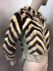 1960s Chevron Pieced Black White and Tan Mink Bomber Jacket