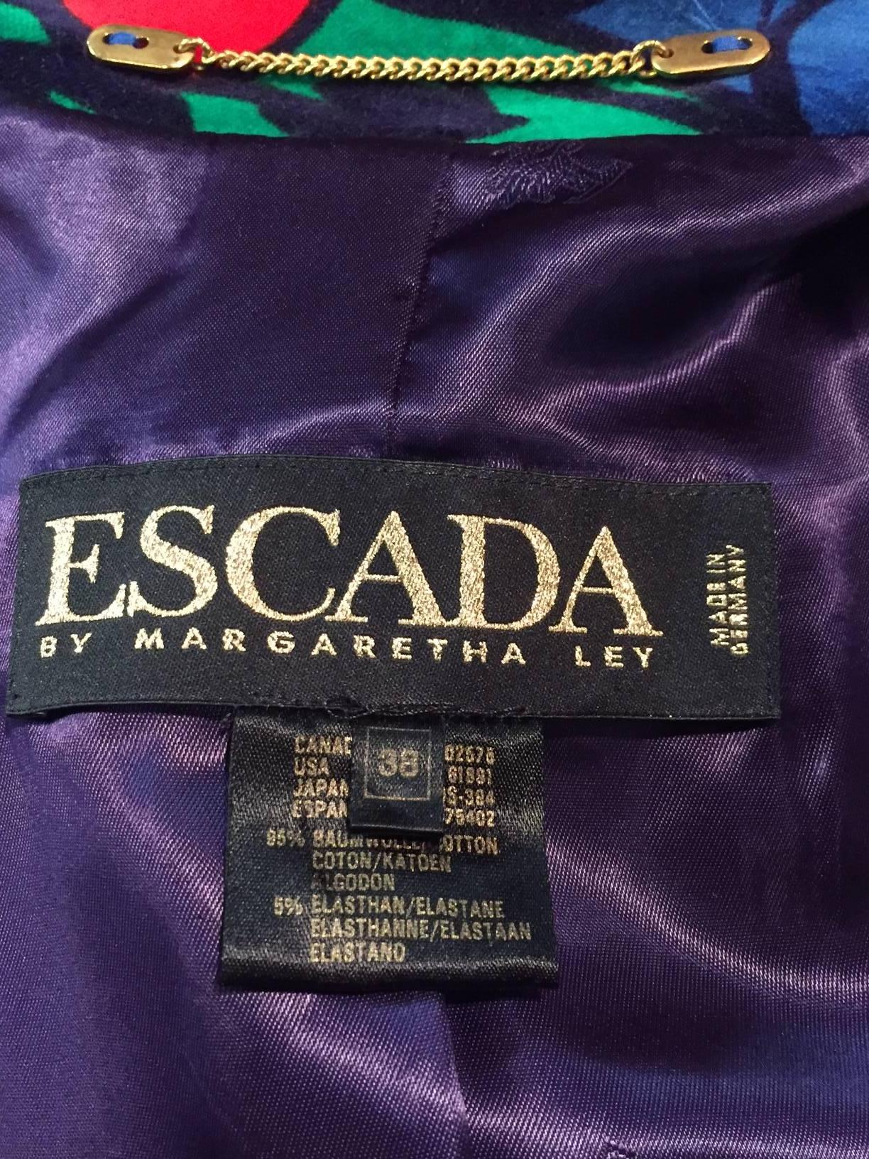 Women's or Men's 1990s Margaretha Ley for Escada Psychedelic Velvet Jacket w Zippered Pockets