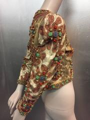 1980s Incredible Gold Lamé Evening Jacket with Heavy Cross Embroidery and Beads