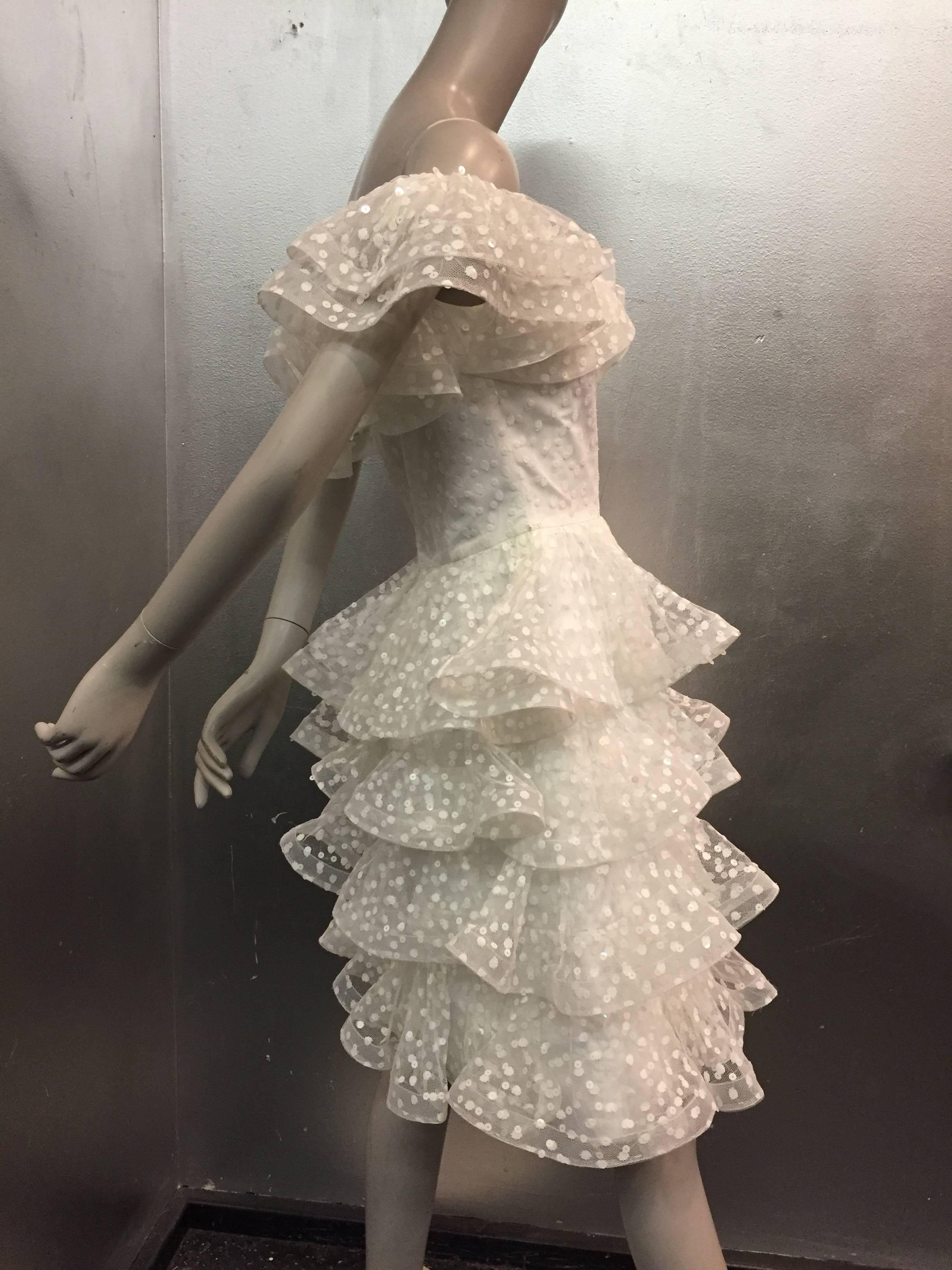 1980s Scaasi Tiered Ruffled Pointe D'Esprit Tulle Cocktail Dress  In Excellent Condition In Gresham, OR