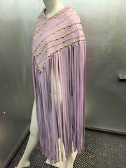 Adolfo Lavender Felt Fringed Poncho with Brass Studding, 1970s
