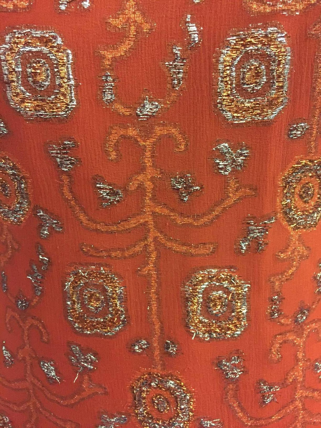 Red 1960s I. Magnin Burnt Orange Lamé Brocade Shift Dress