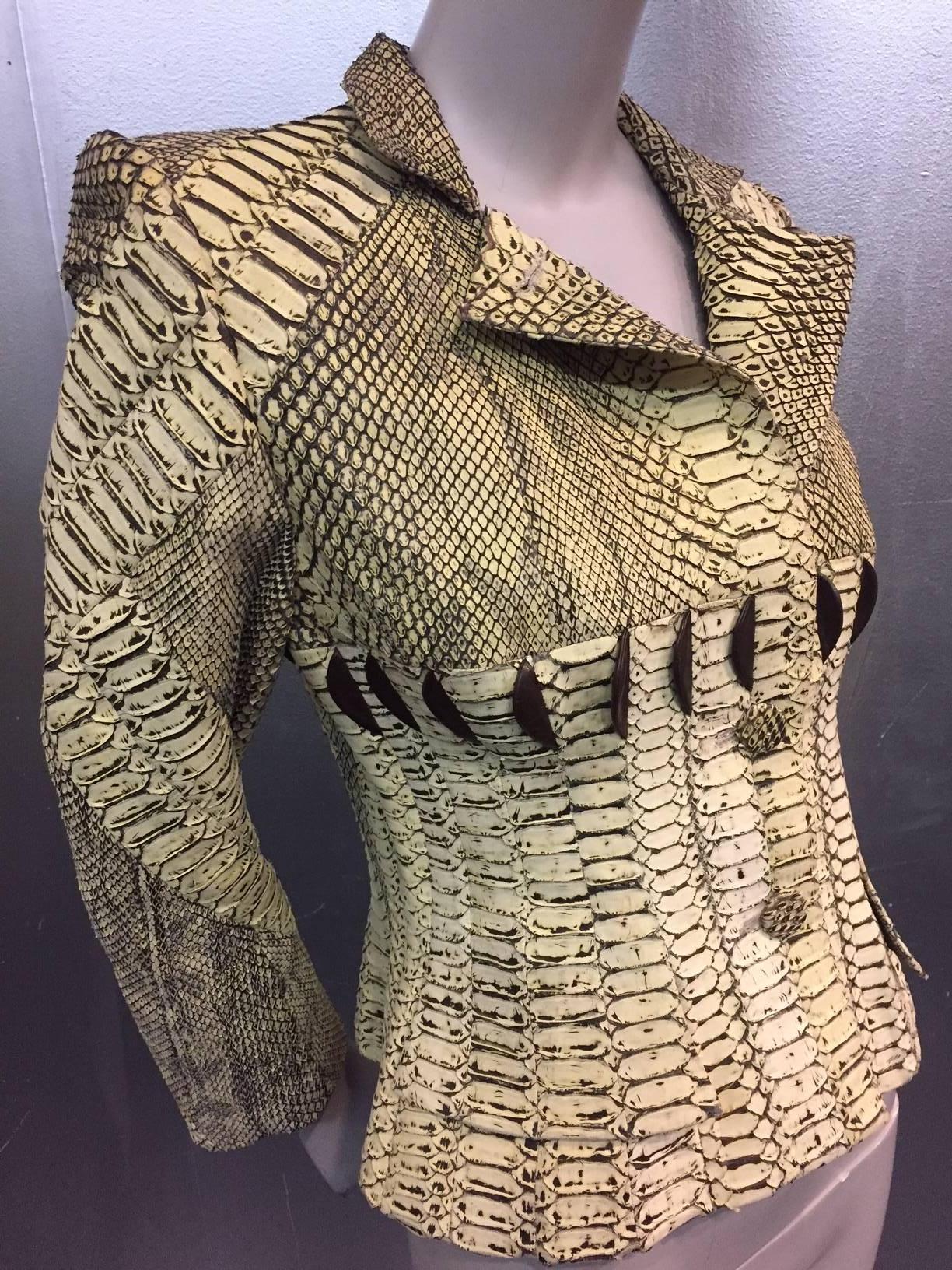 Beige Amazing 1980s Haute Couture Givenchy Natural Snakeskin Fitted Jacket