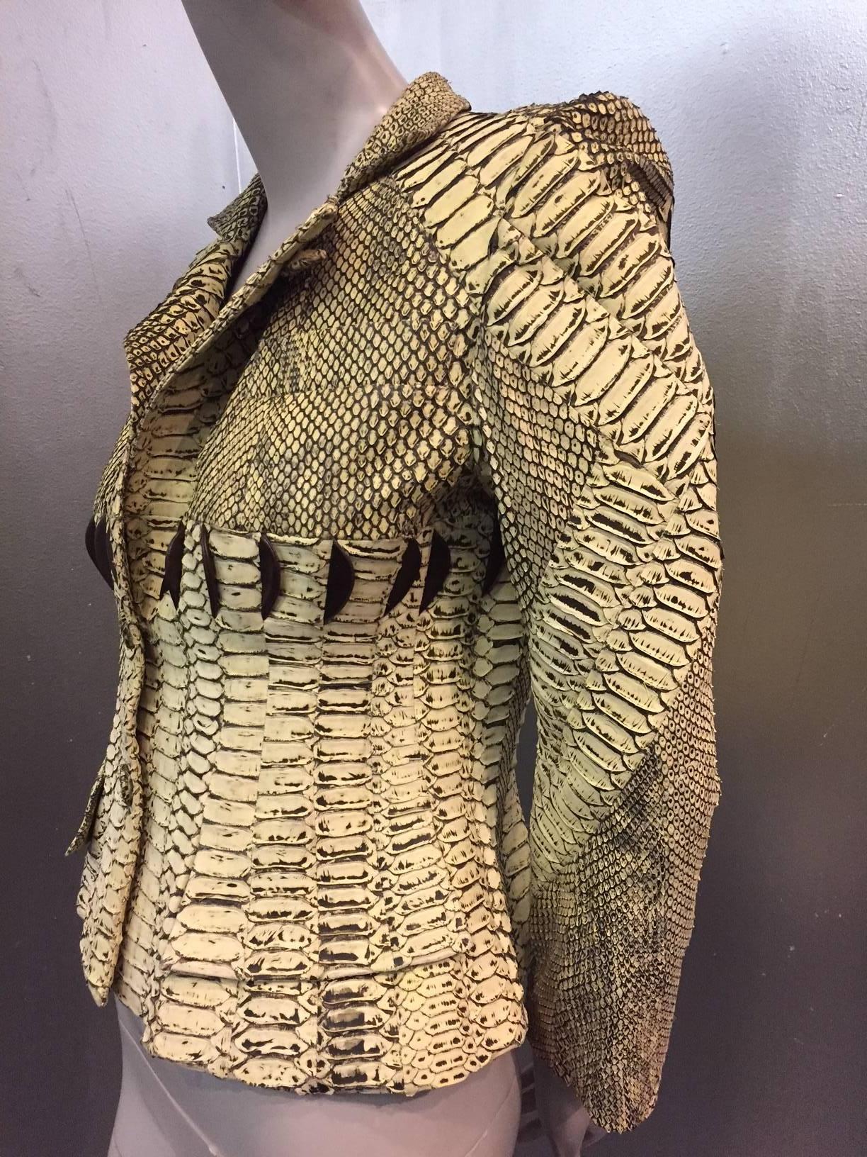 Amazing 1980s Haute Couture Givenchy Natural Snakeskin Fitted Jacket 2