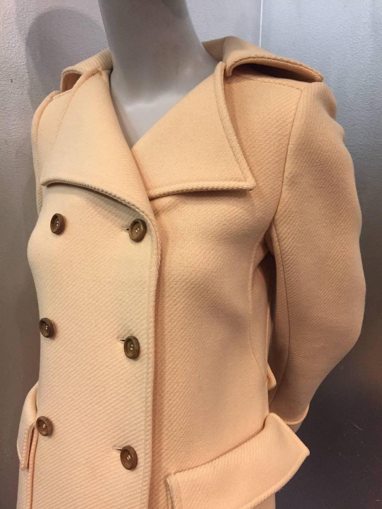 Beige 1970s Courrèges Ecru Trench-Style Double-Breasted Coat