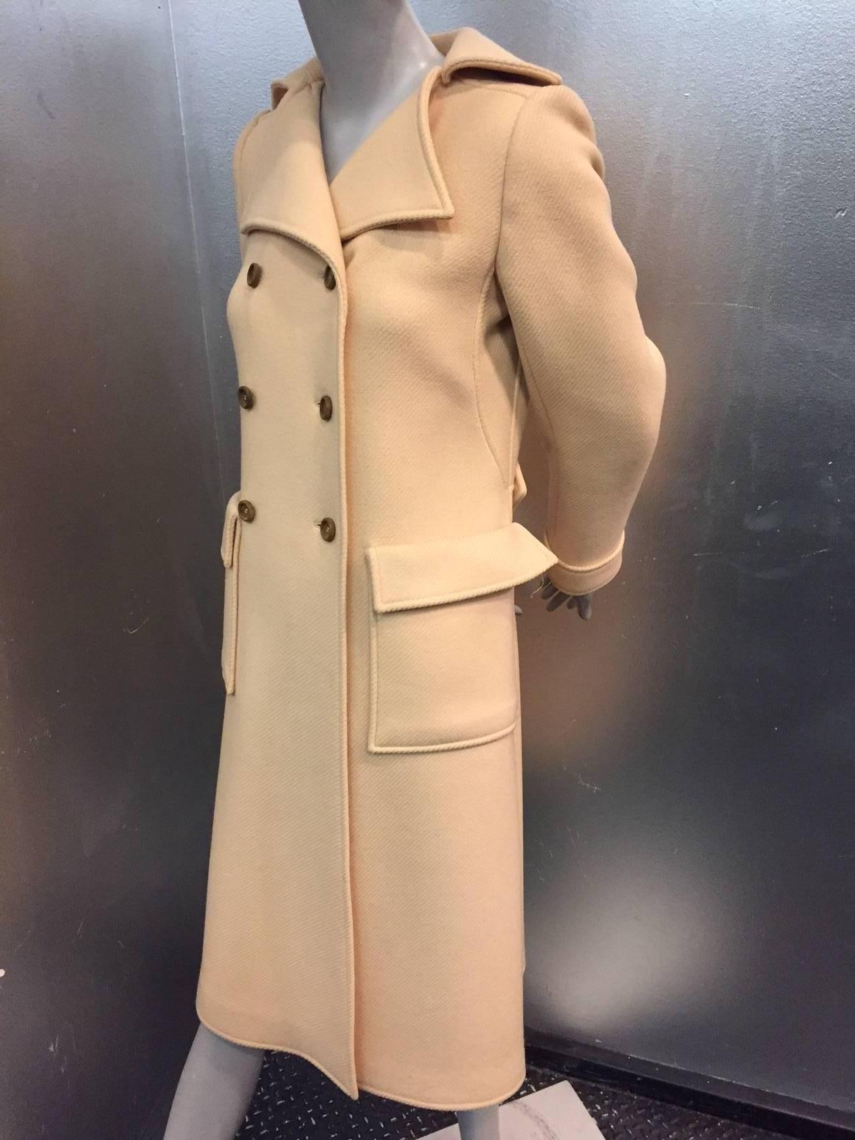 Women's 1970s Courrèges Ecru Trench-Style Double-Breasted Coat