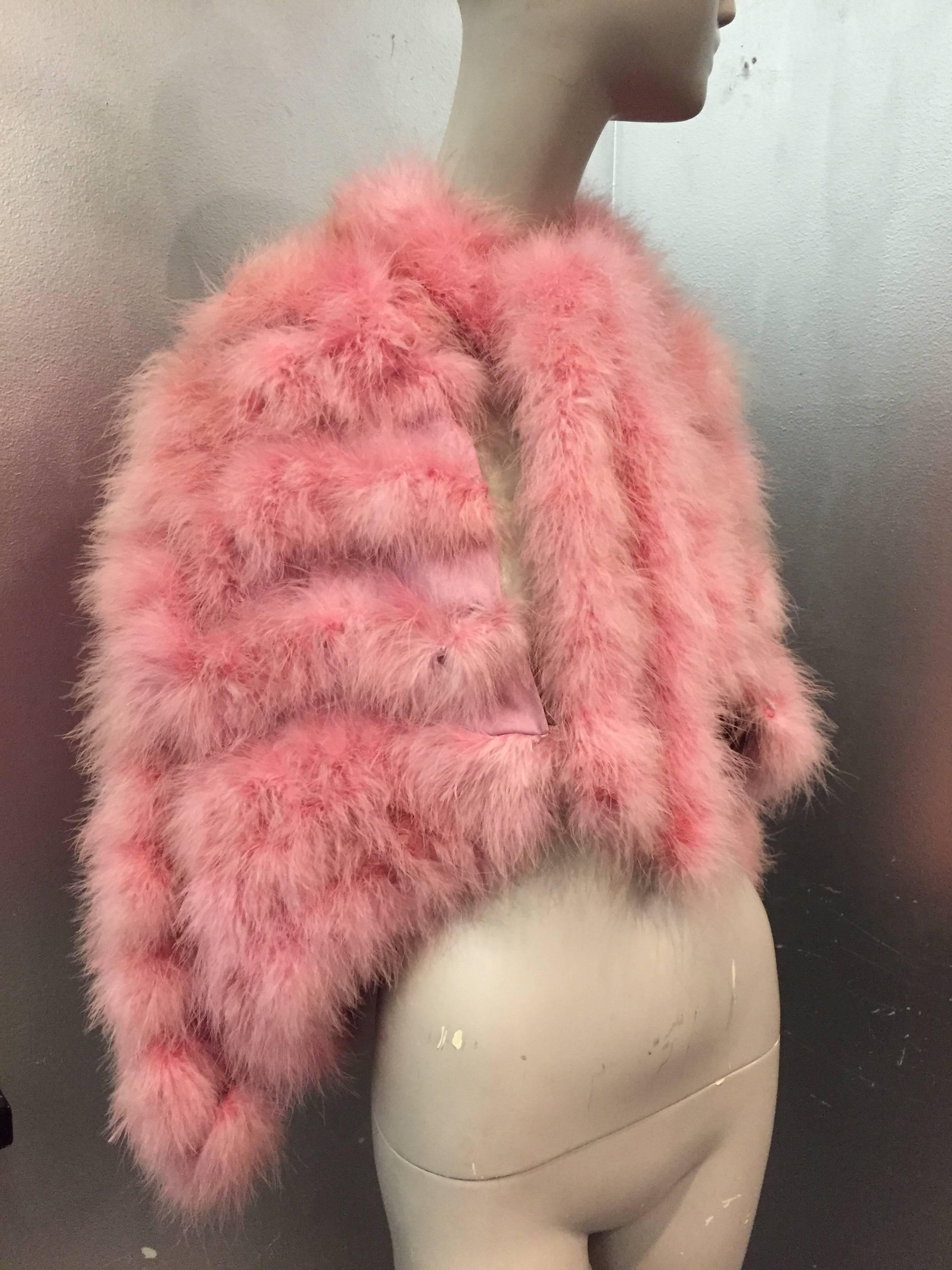 1970s Cotton Candy Pink Tiered Marabou Jacket w Tie at Neck In Excellent Condition In Gresham, OR
