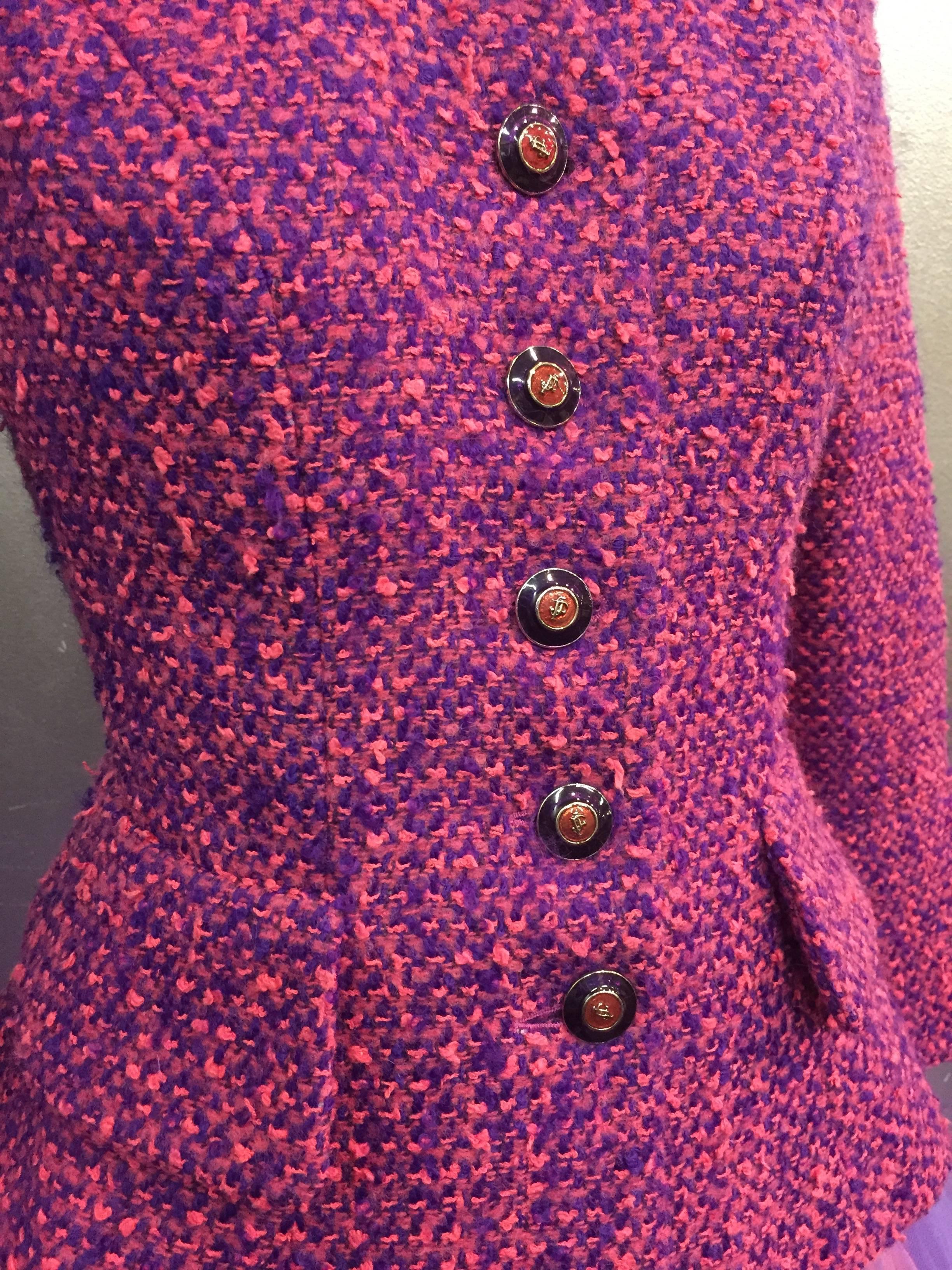 1990 JACQUES FATH Wool Tweed Jacket and Tulle Ball Skirt in Pink and Purple  4