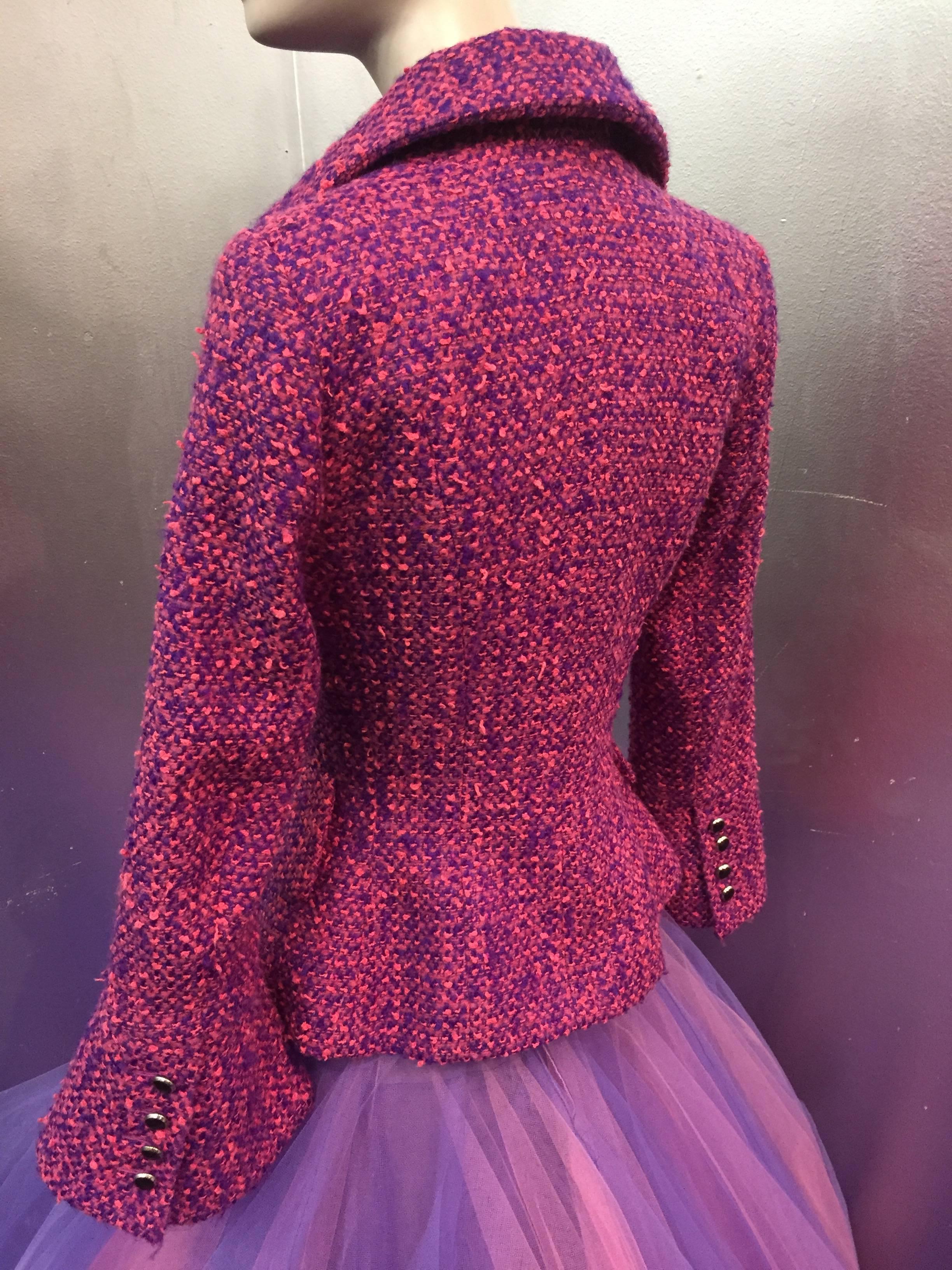 1990 JACQUES FATH Wool Tweed Jacket and Tulle Ball Skirt in Pink and Purple  3