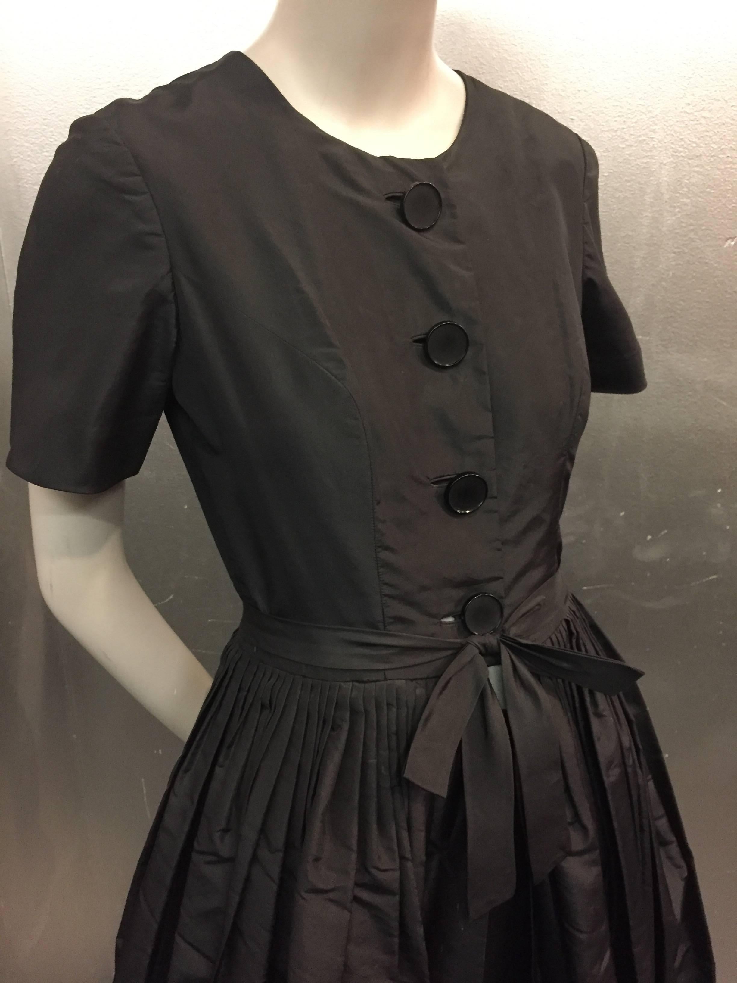 1950s Gustave Tassell Black Silk Cocktail Dress w Exposed Under-Skirt and Bow In Excellent Condition In Gresham, OR