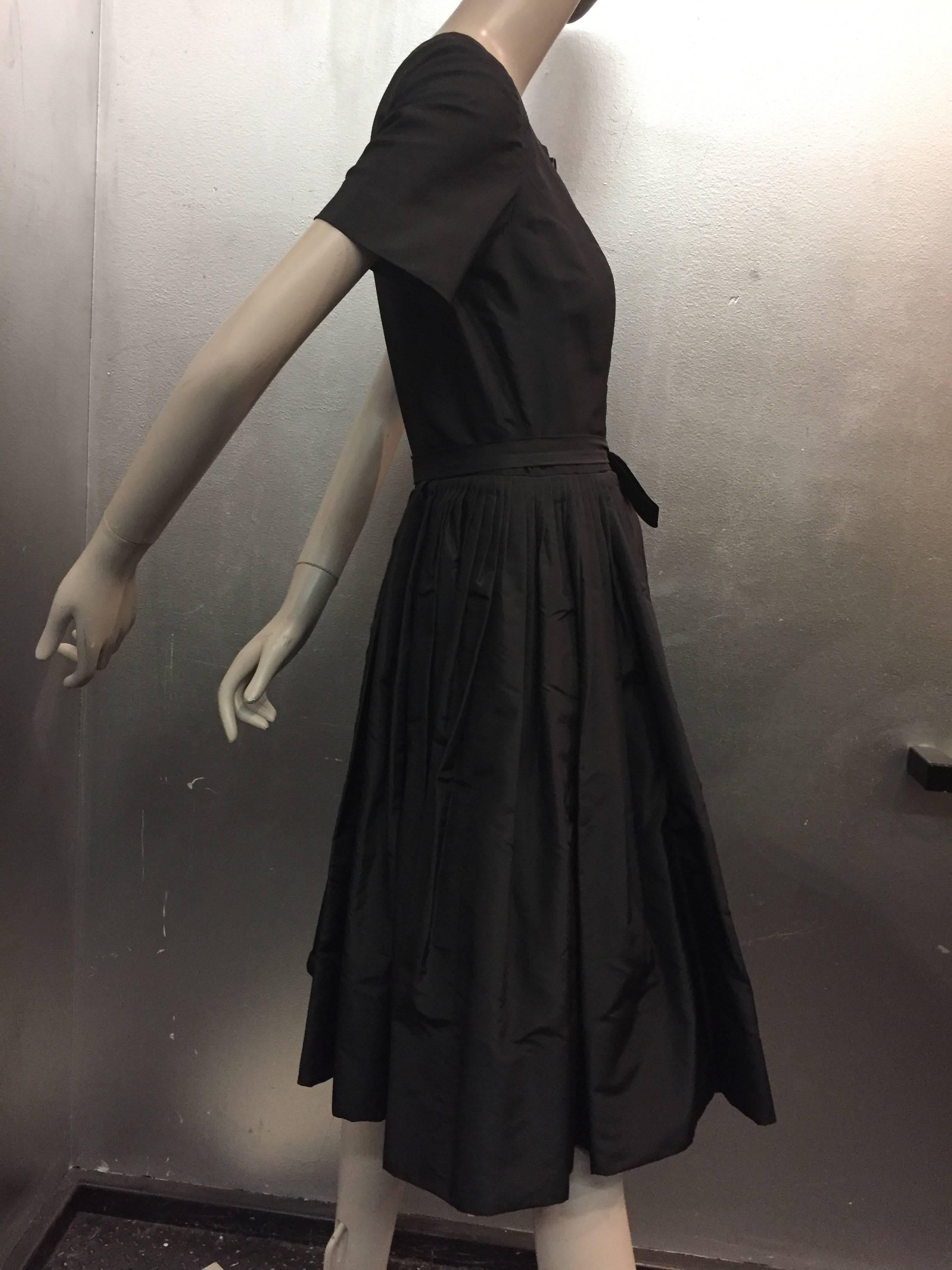 1950s Gustave Tassell Black Silk Cocktail Dress w Exposed Under-Skirt and Bow 2