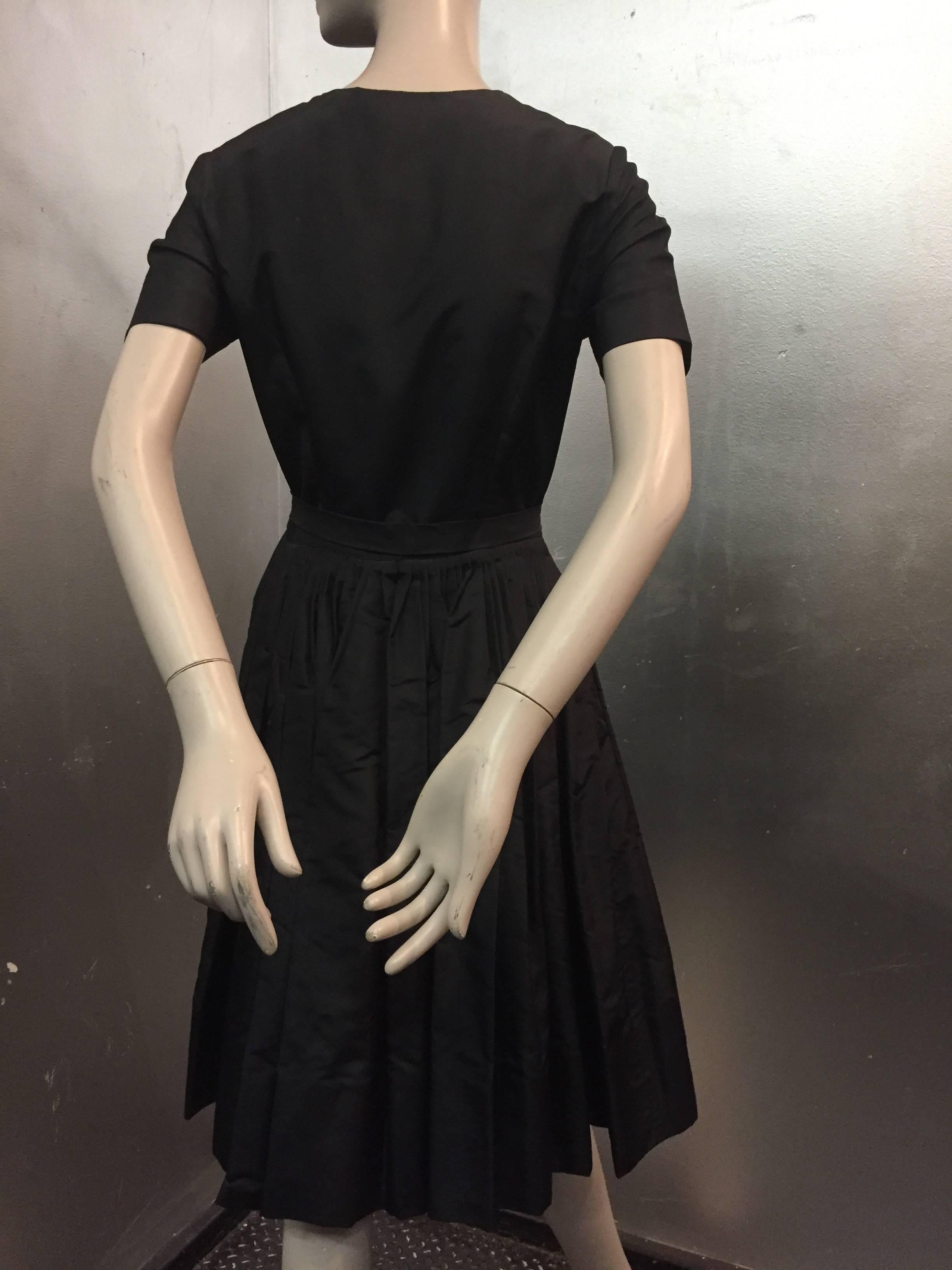 Women's 1950s Gustave Tassell Black Silk Cocktail Dress w Exposed Under-Skirt and Bow