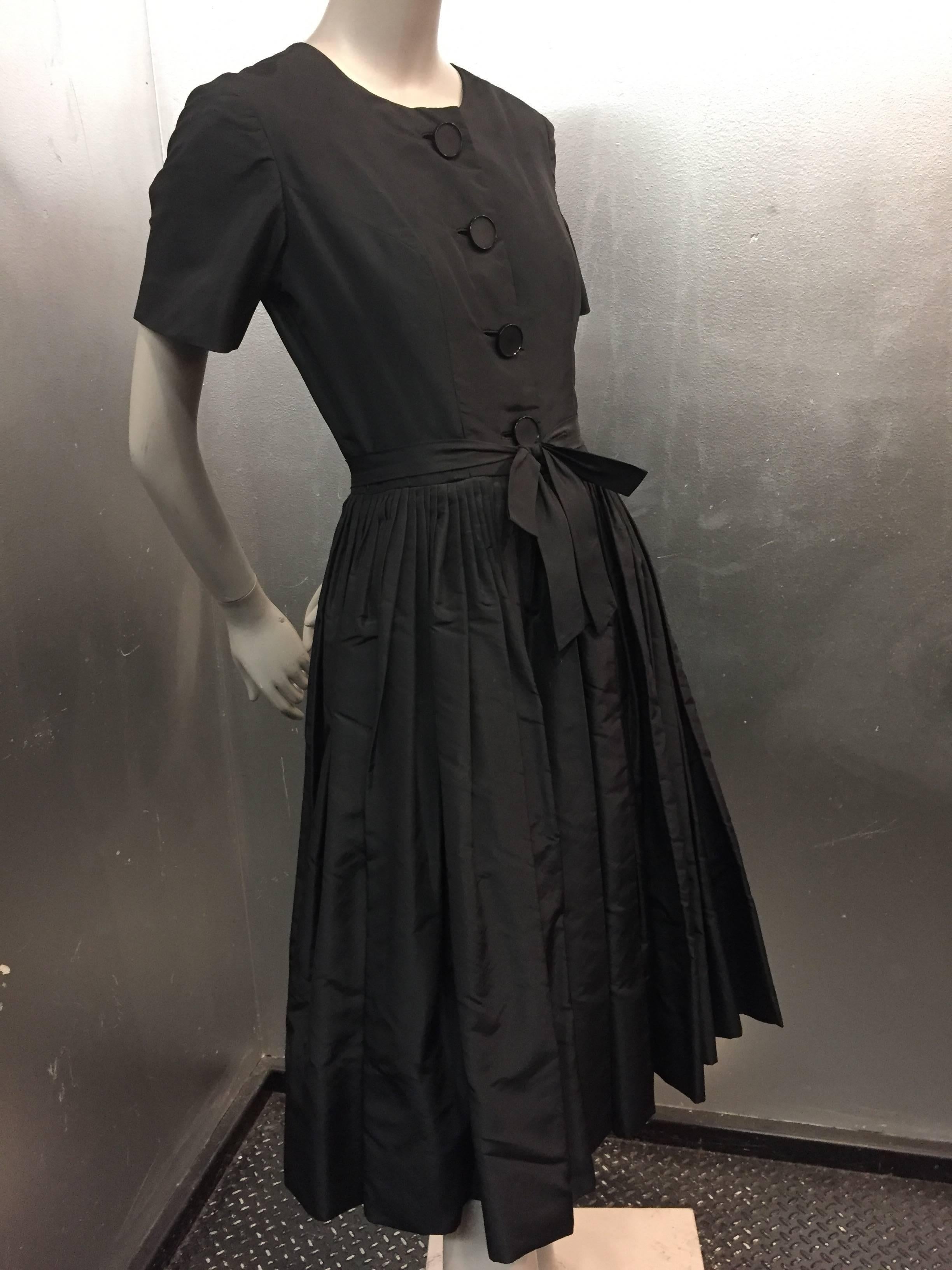 1950s Gustave Tassell Black Silk Cocktail Dress w Exposed Under-Skirt and Bow 1