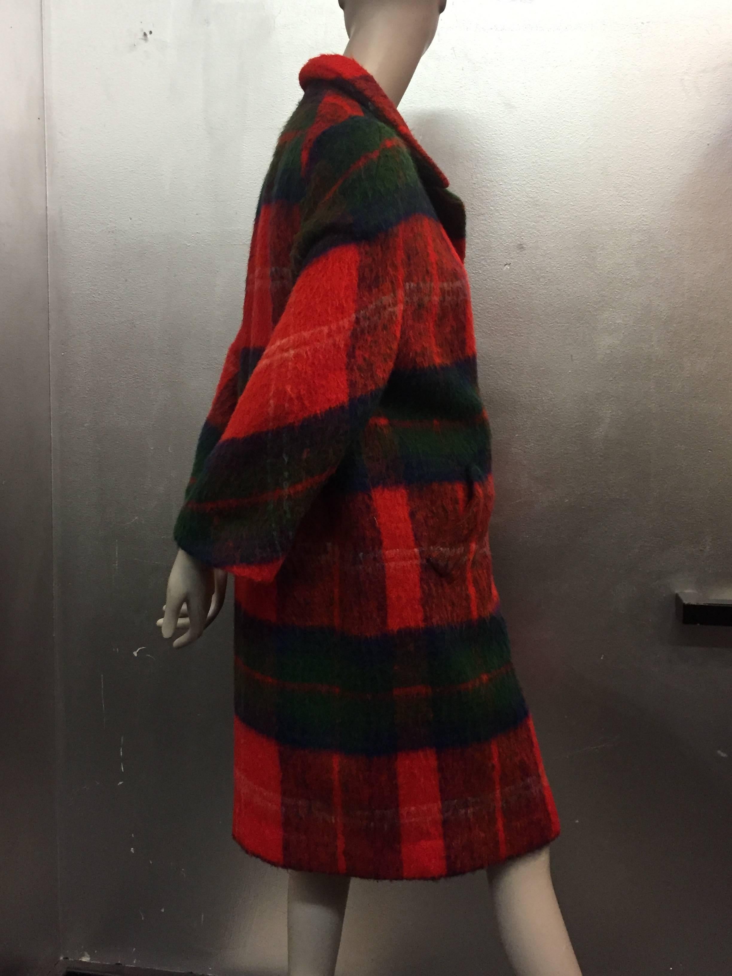 Black 1960s Scottish Tartan Plaid Mohair Mod Coat in Lilli Ann Style