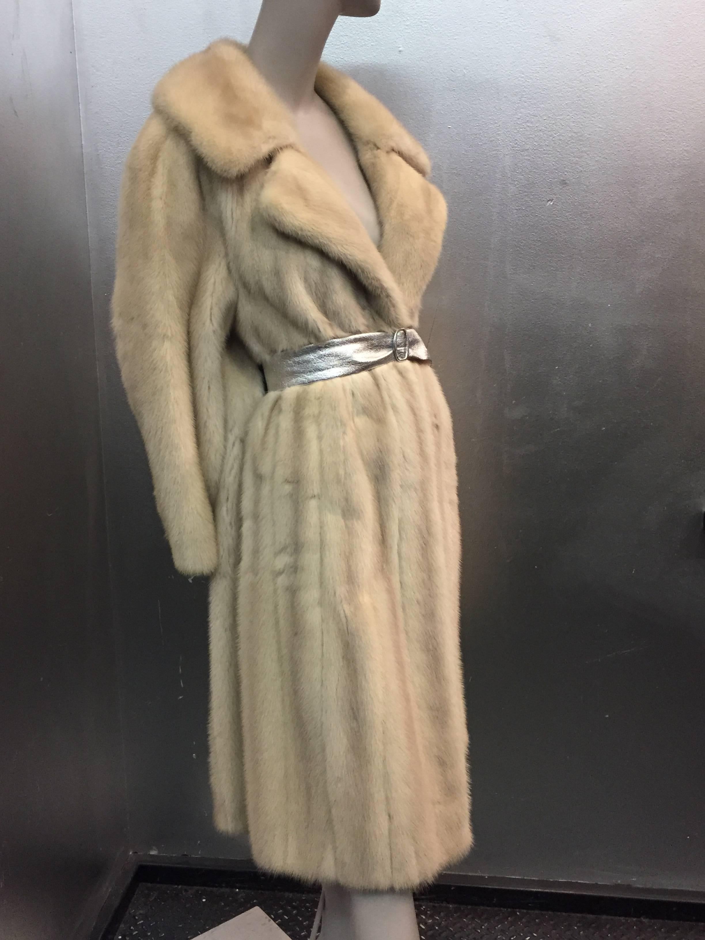Women's 1970's Tourmaline Mink Coat W/ Self Belt Detail