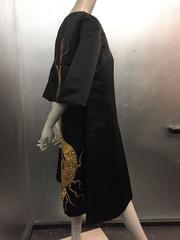 1950s Black Silk Satin Evening Coat w Stunning Antique Gold Chinese Dragon