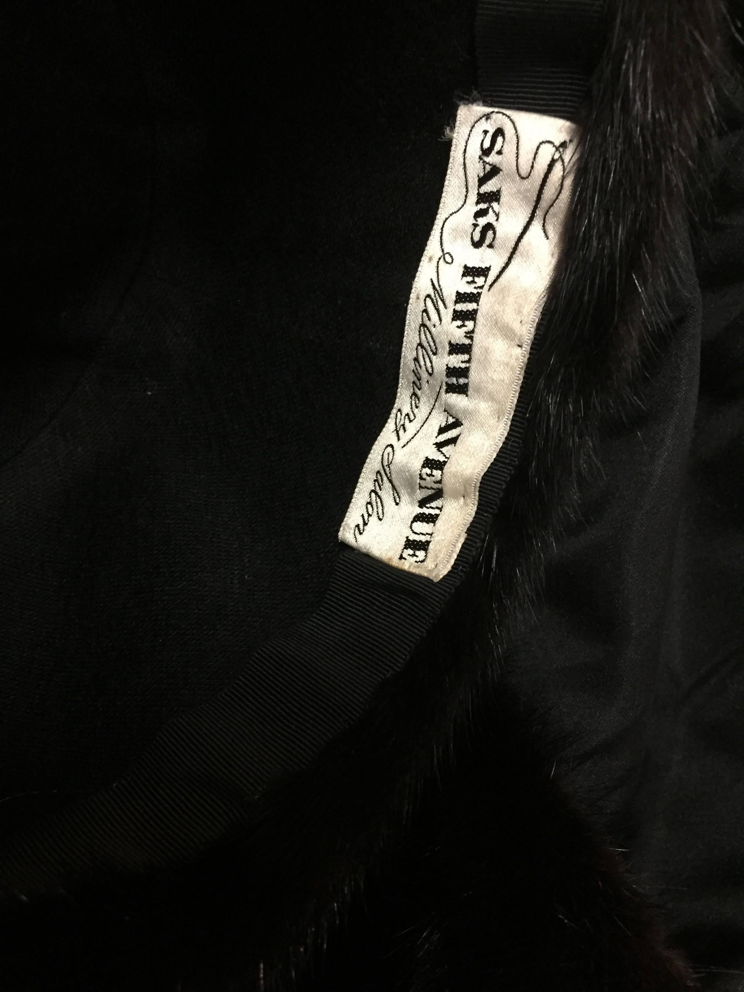 1960s Saks Black Mink Cropped Portrait Collar Evening Jacket and Matching Hat 5