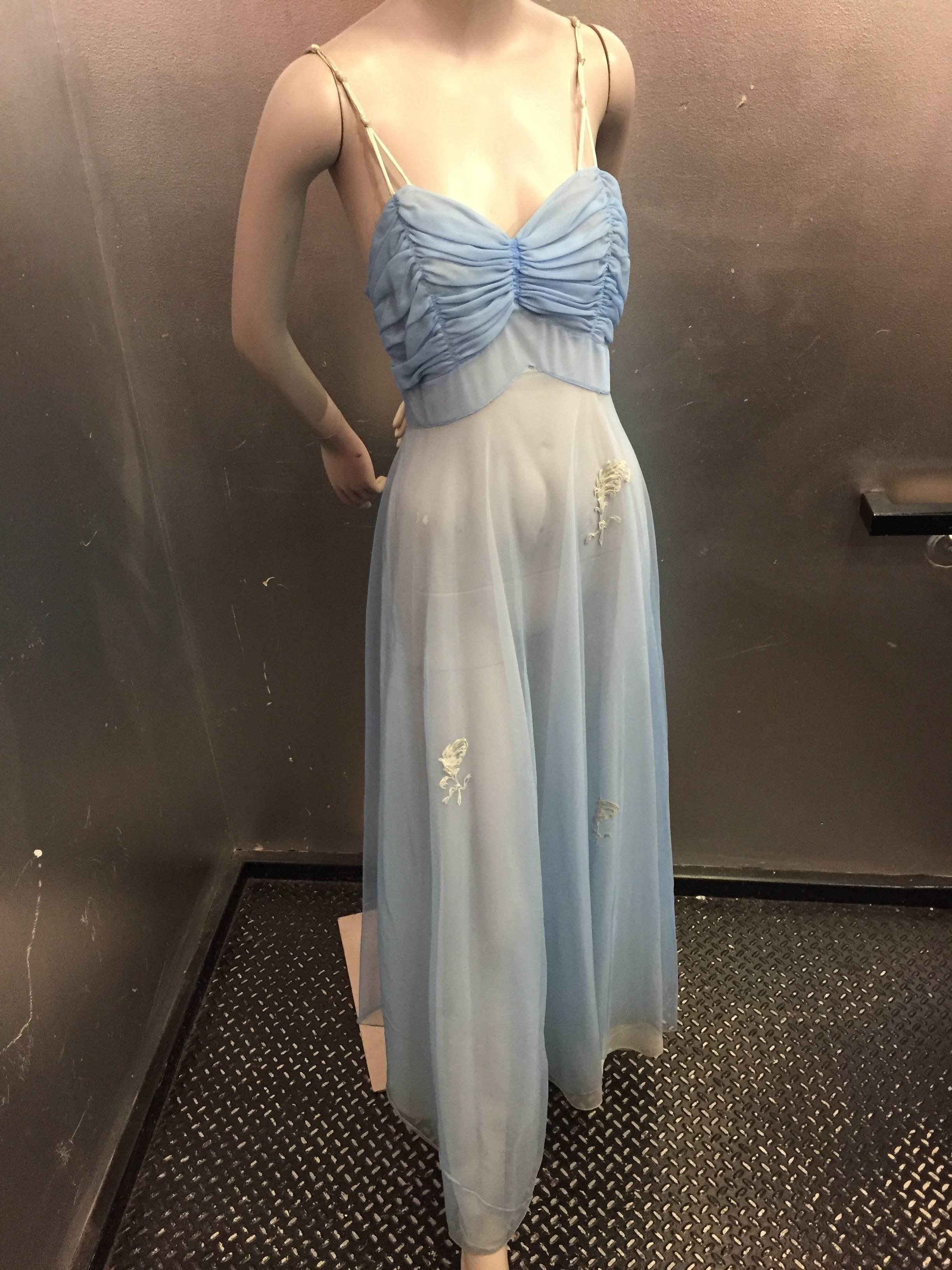 Gray 1960s Pastel Green and Blue Grecian-Style Nightgown and Duster