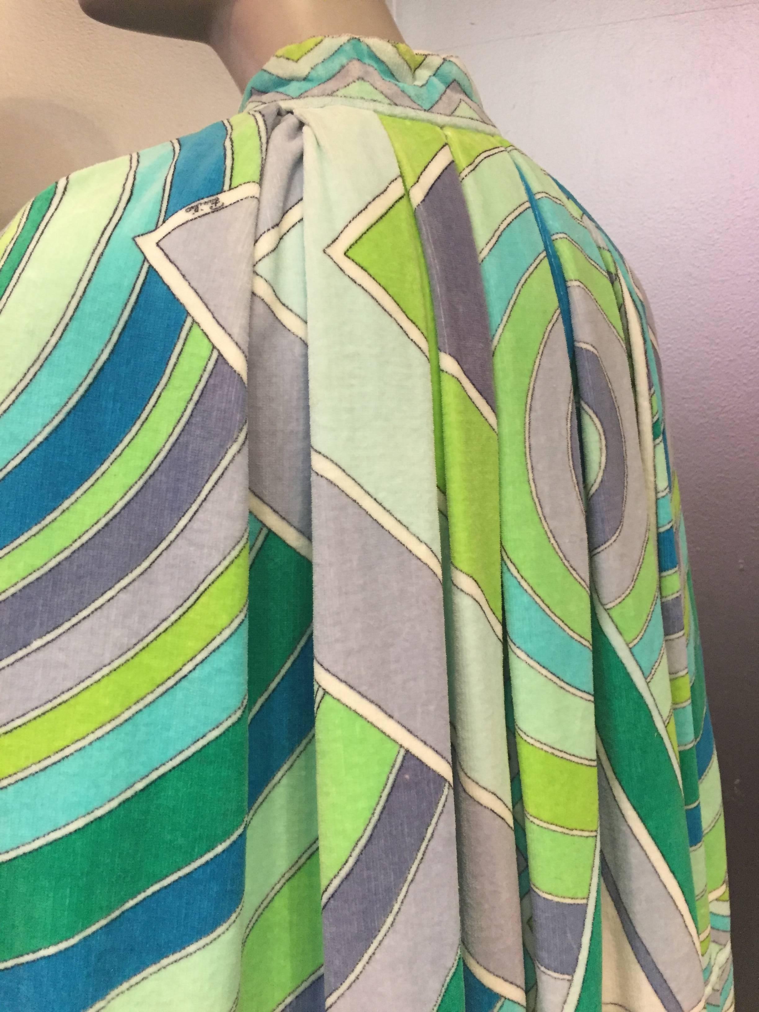 Gray 1960s Emilio Pucci Fine Cotton Terry Cloth Print Pleated Cape Cover-Up
