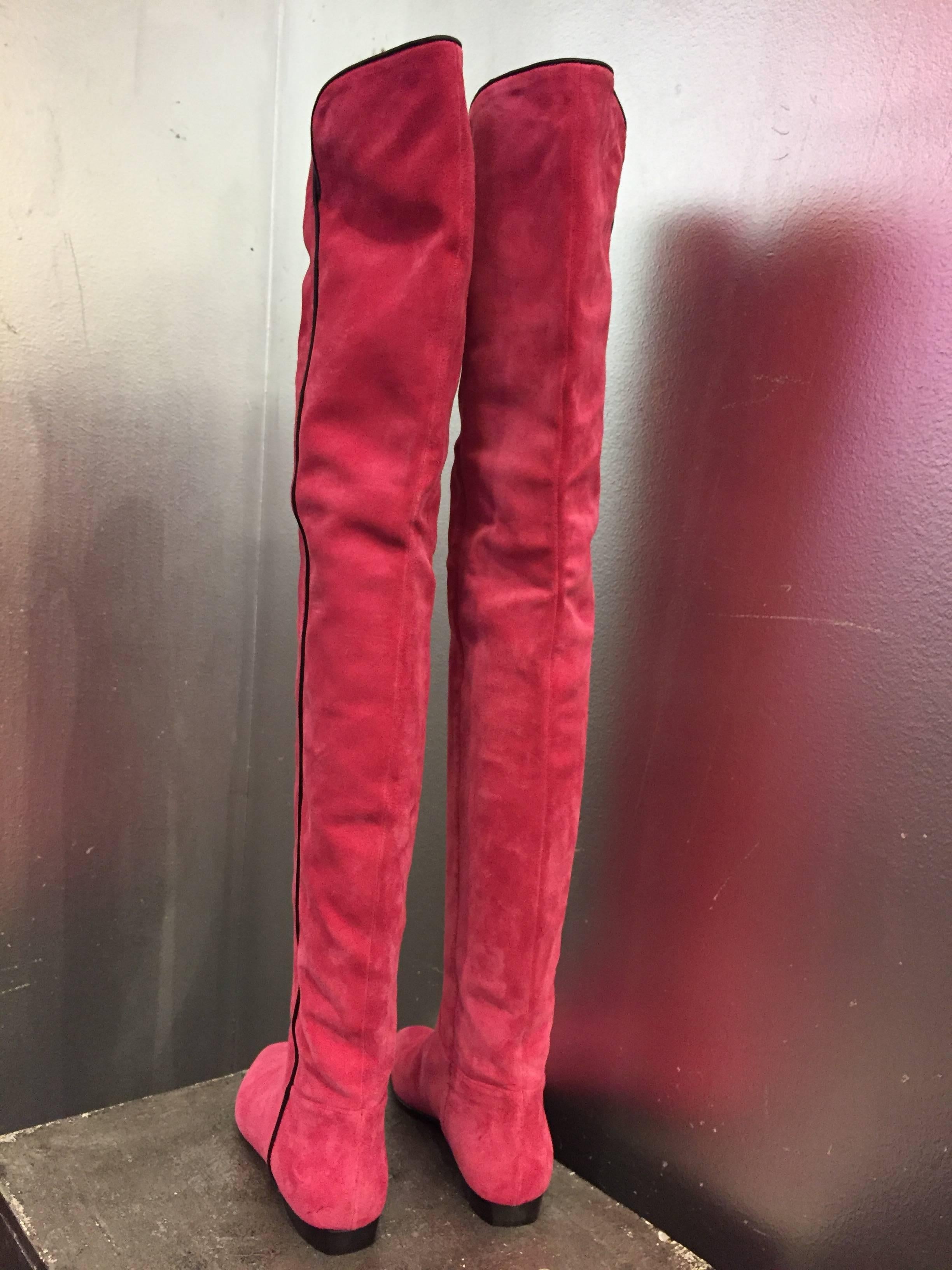 red flat over the knee boots