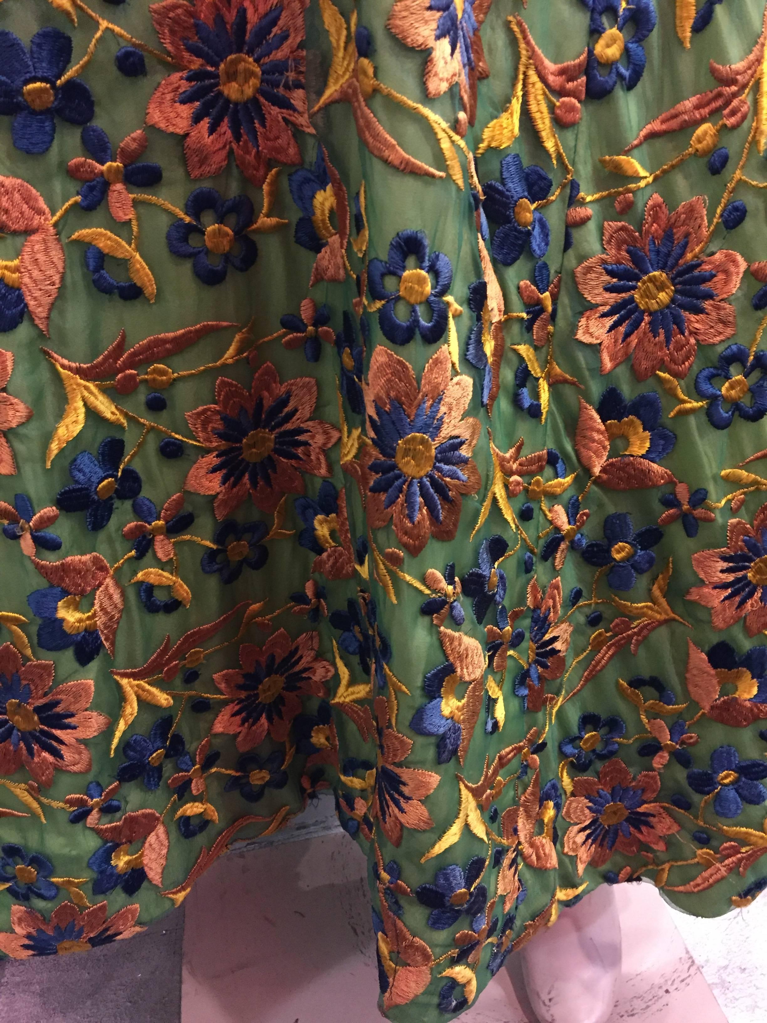 Women's 1960s Arnold Scaasi Heavily Emboidered Silk Floral Gown in Green Gold and Blue