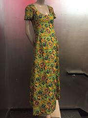1960s Arnold Scaasi Heavily Emboidered Silk Floral Gown in Green Gold and Blue