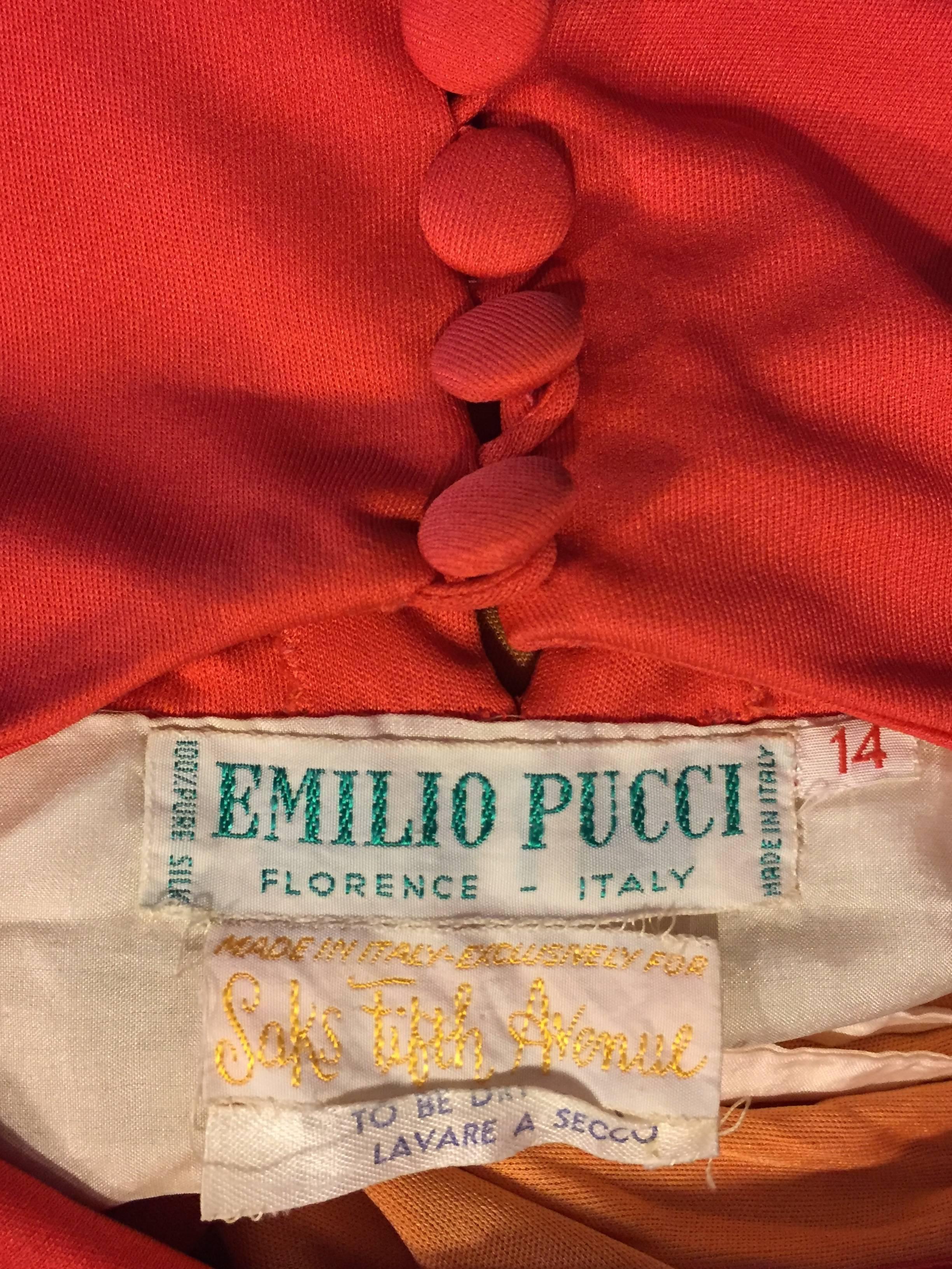 1960s Emilio Pucci Persimmon Chartreuse & Tangerine Color-Block Jersey Silk Gown 2